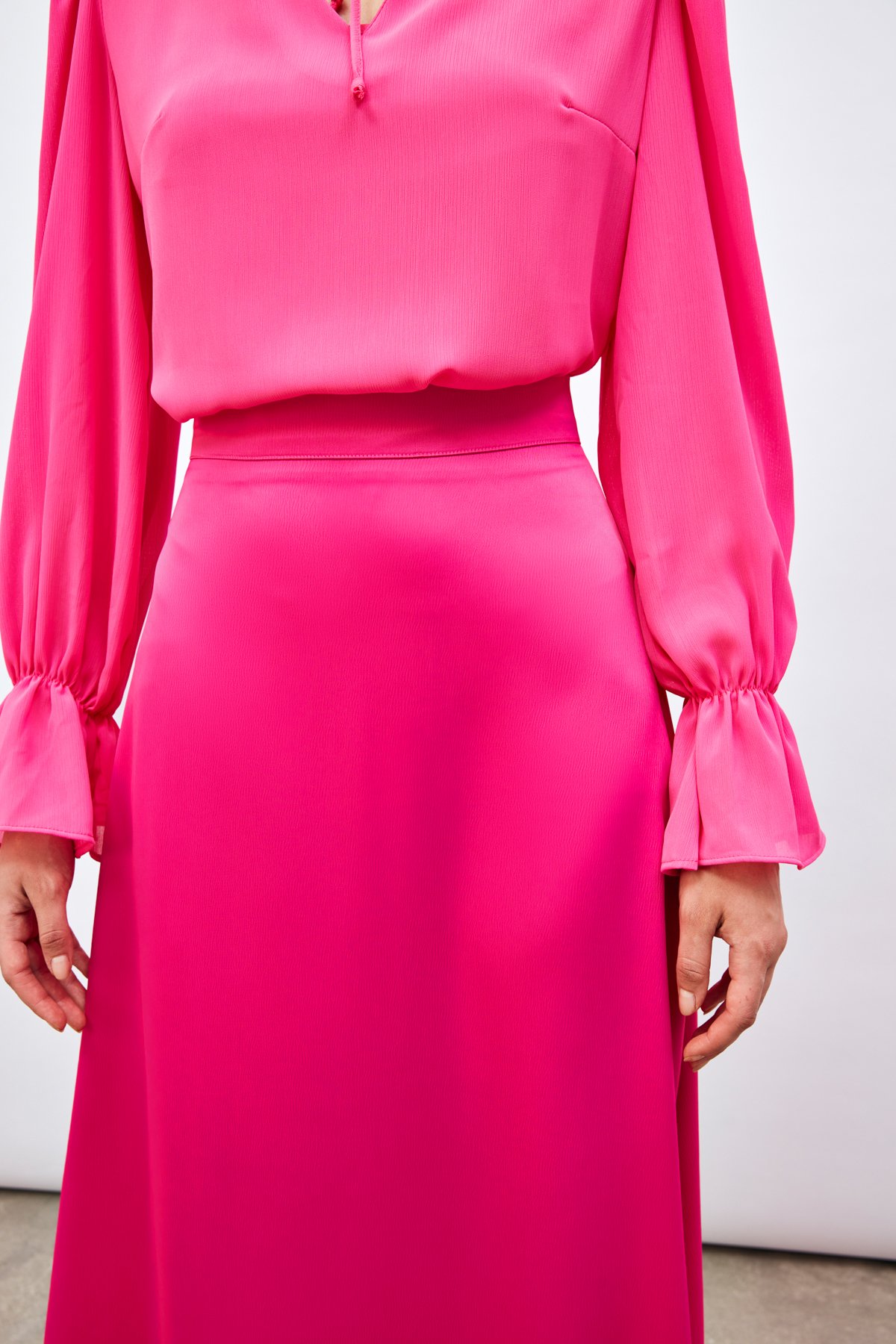 Midi Boy Saten Etek - FUŞYA