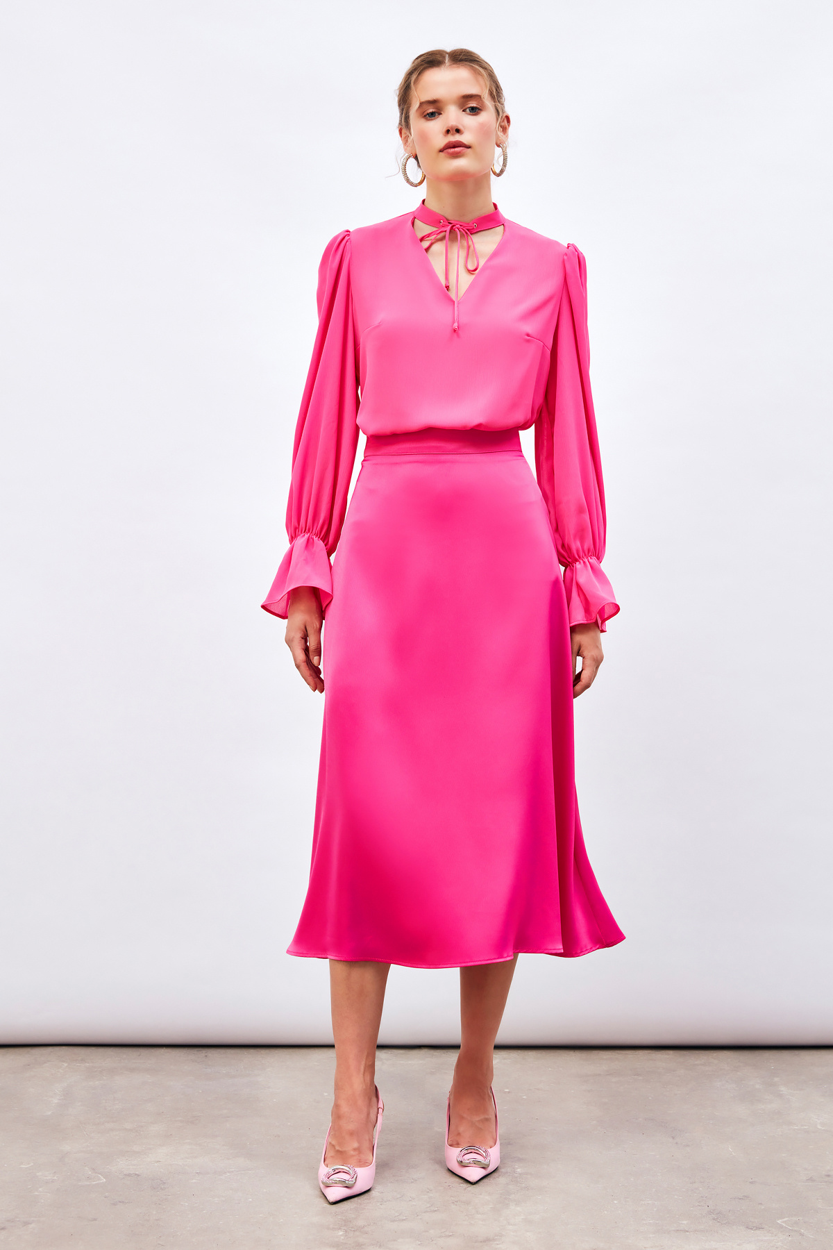 Midi Boy Saten Etek - FUŞYA