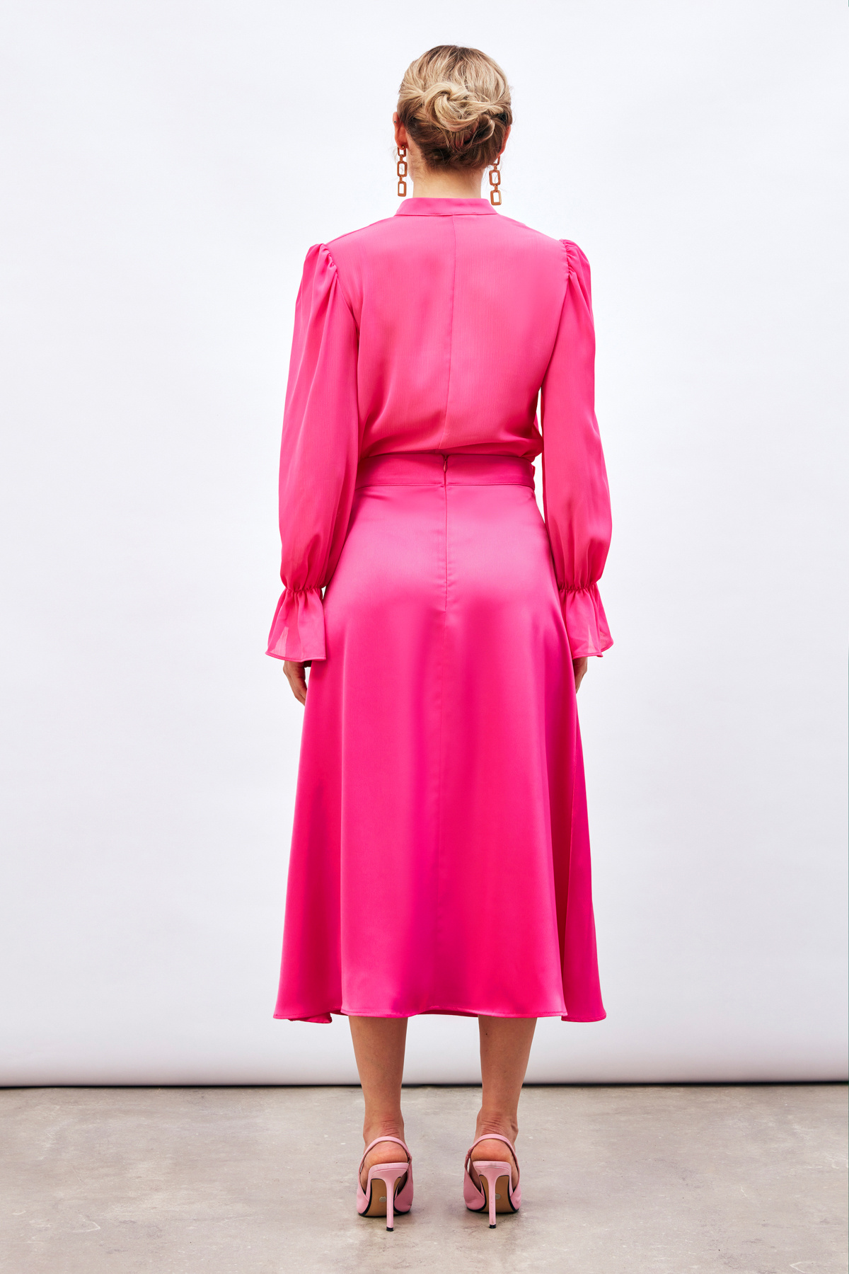 Midi Boy Saten Etek - FUŞYA