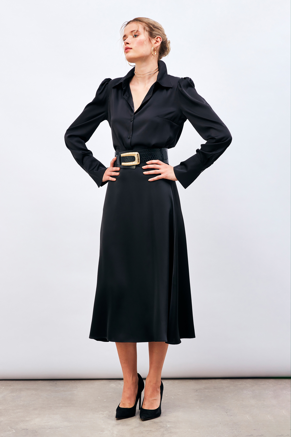 Midi Boy Saten Etek - Siyah