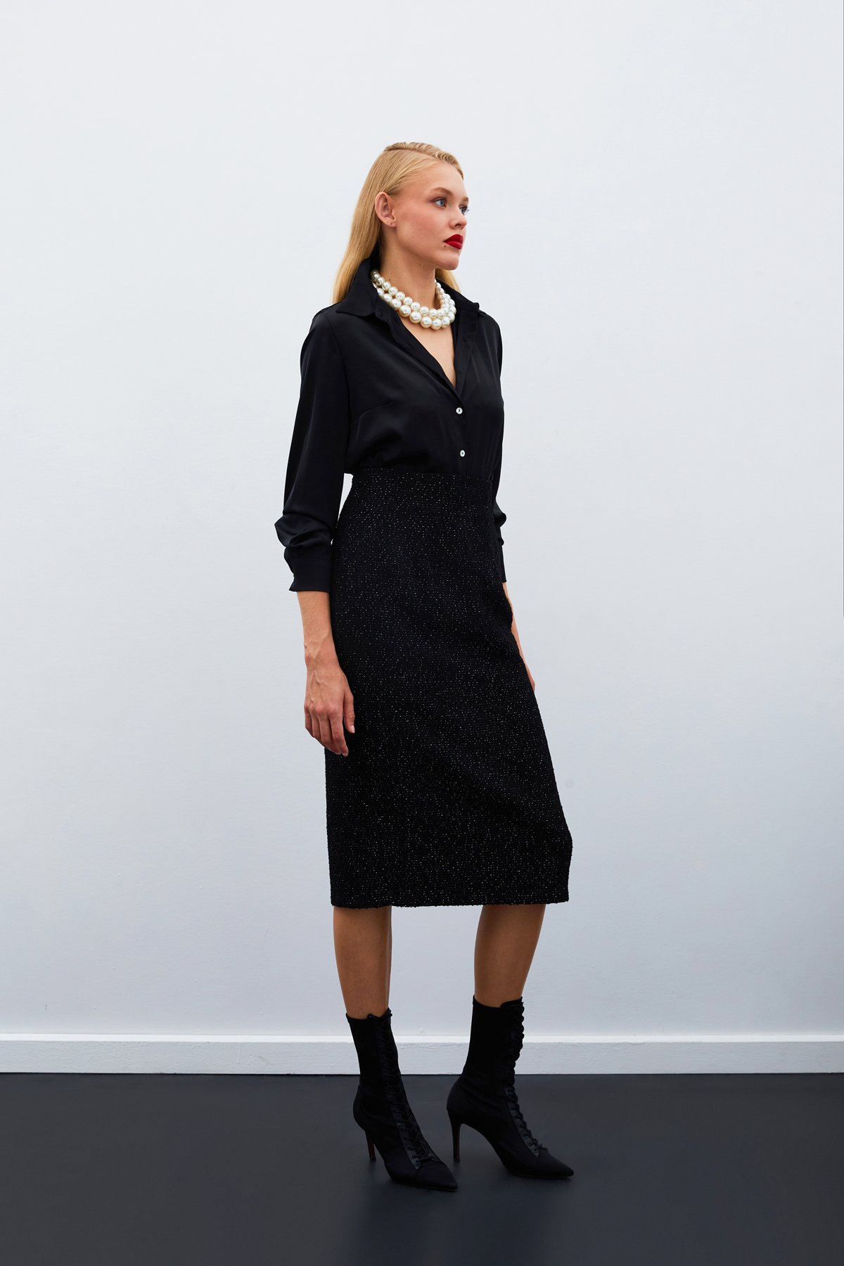 Midi Boy Tüvit Etek - SİYAH