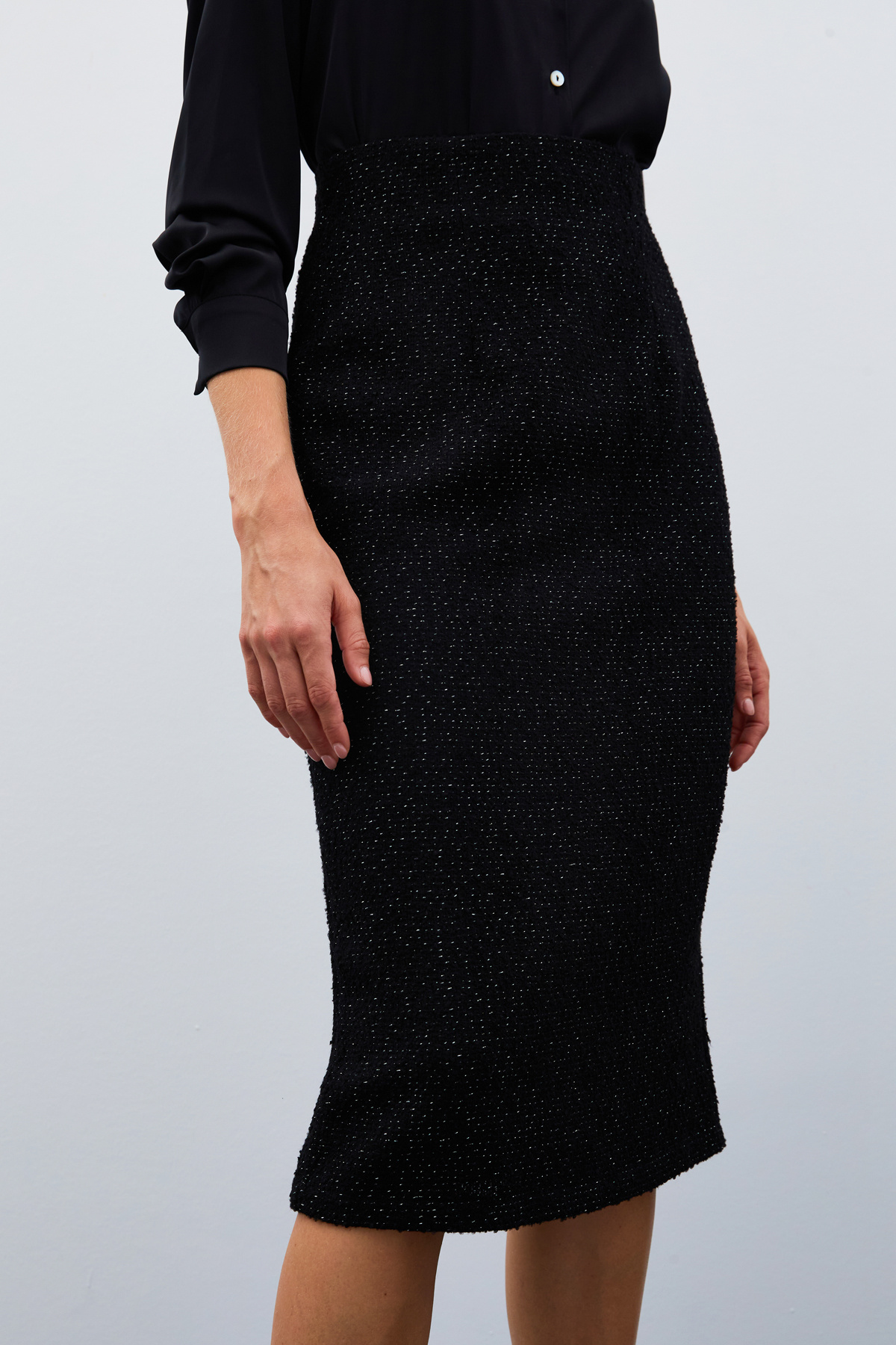 Midi Boy Tüvit Etek - SİYAH