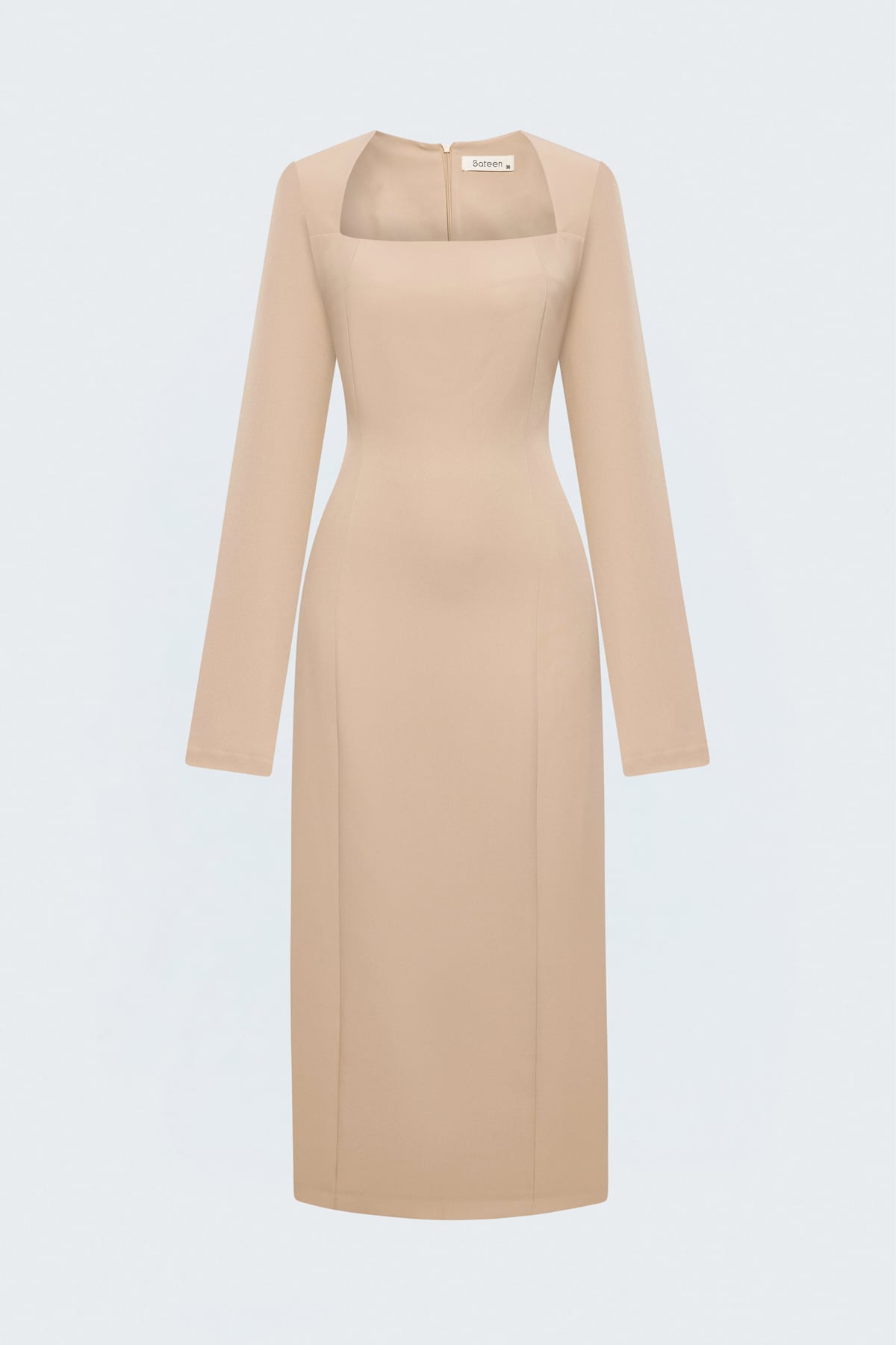 Long-Sleeve Classic Midi Dress - Beıge