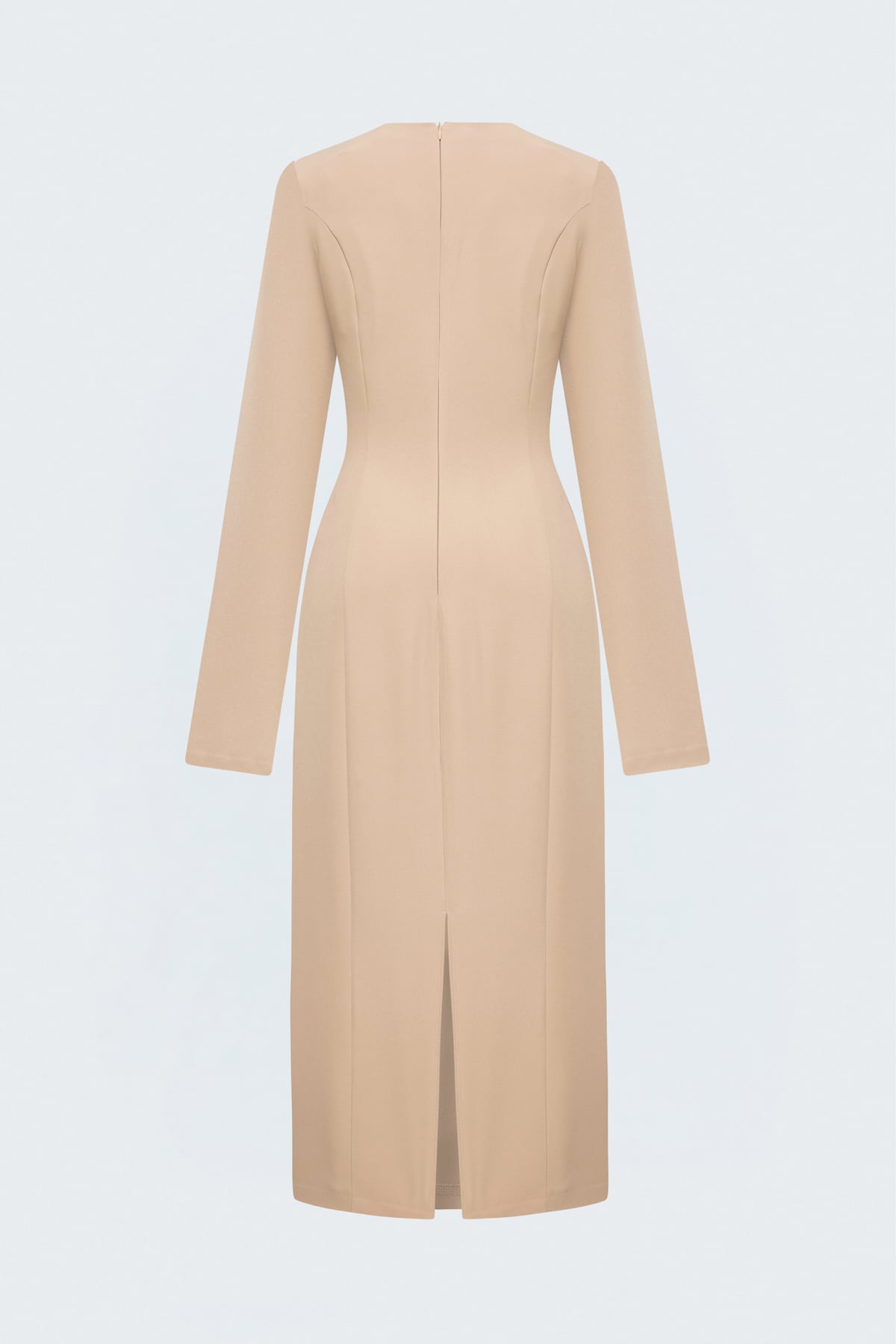 Long-Sleeve Classic Midi Dress - Beıge