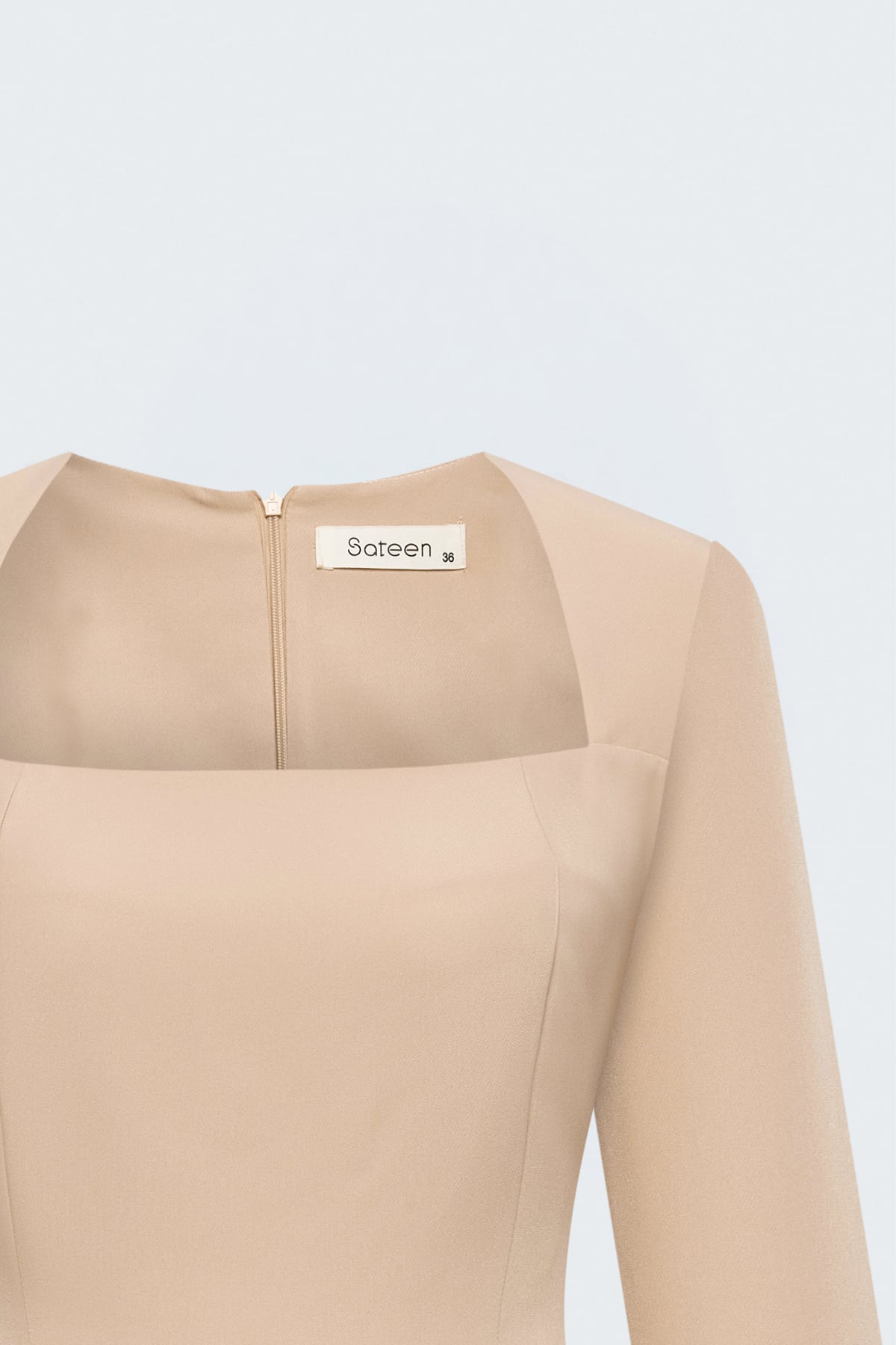 Long-Sleeve Classic Midi Dress - Beıge