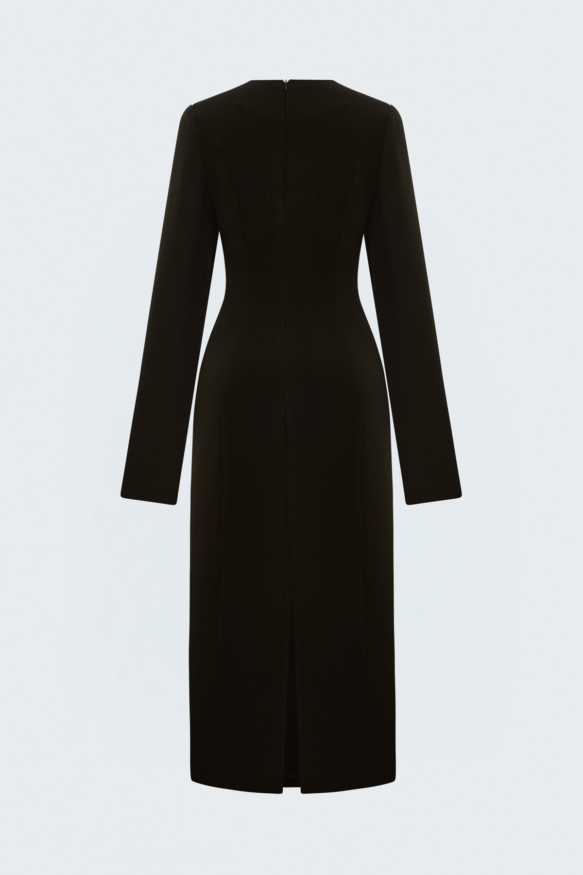 Long-Sleeve Classic Midi Dress - Brown
