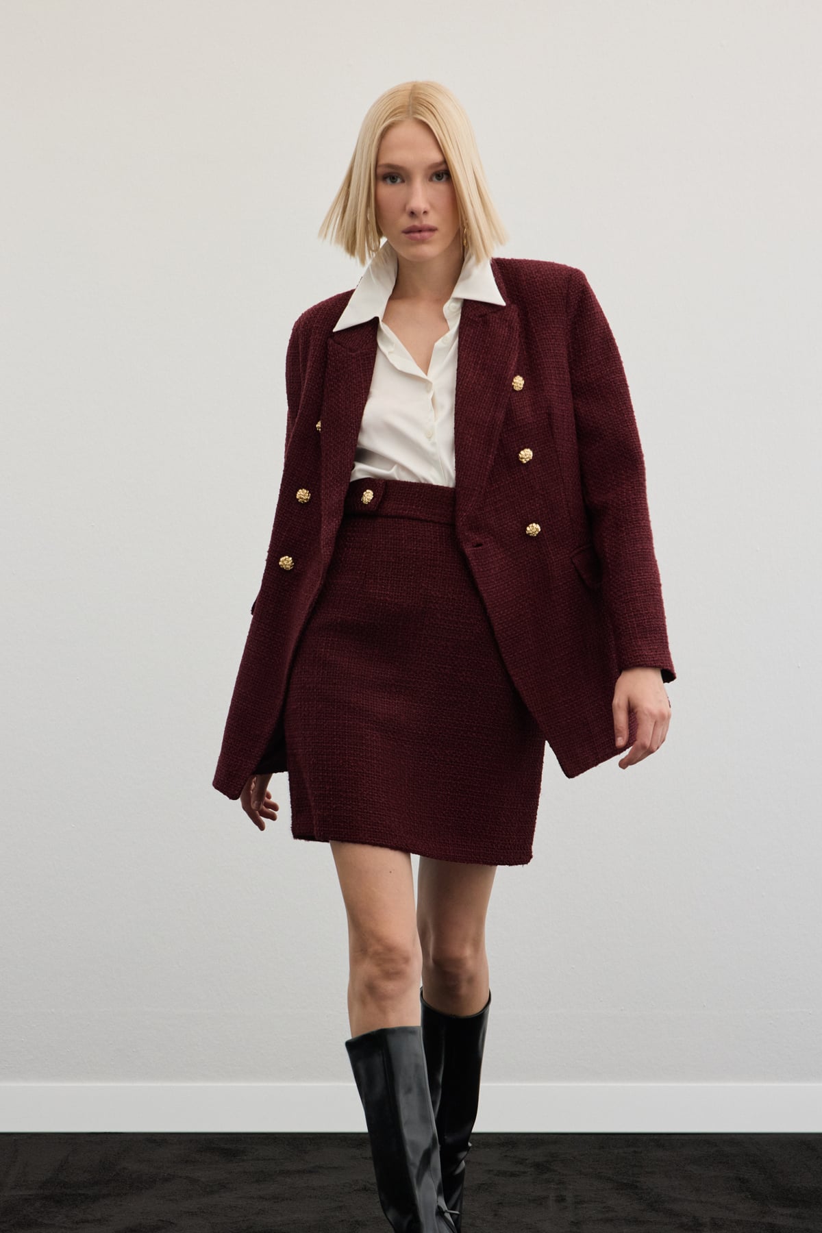 Mini Tweed Skirt - Maroon