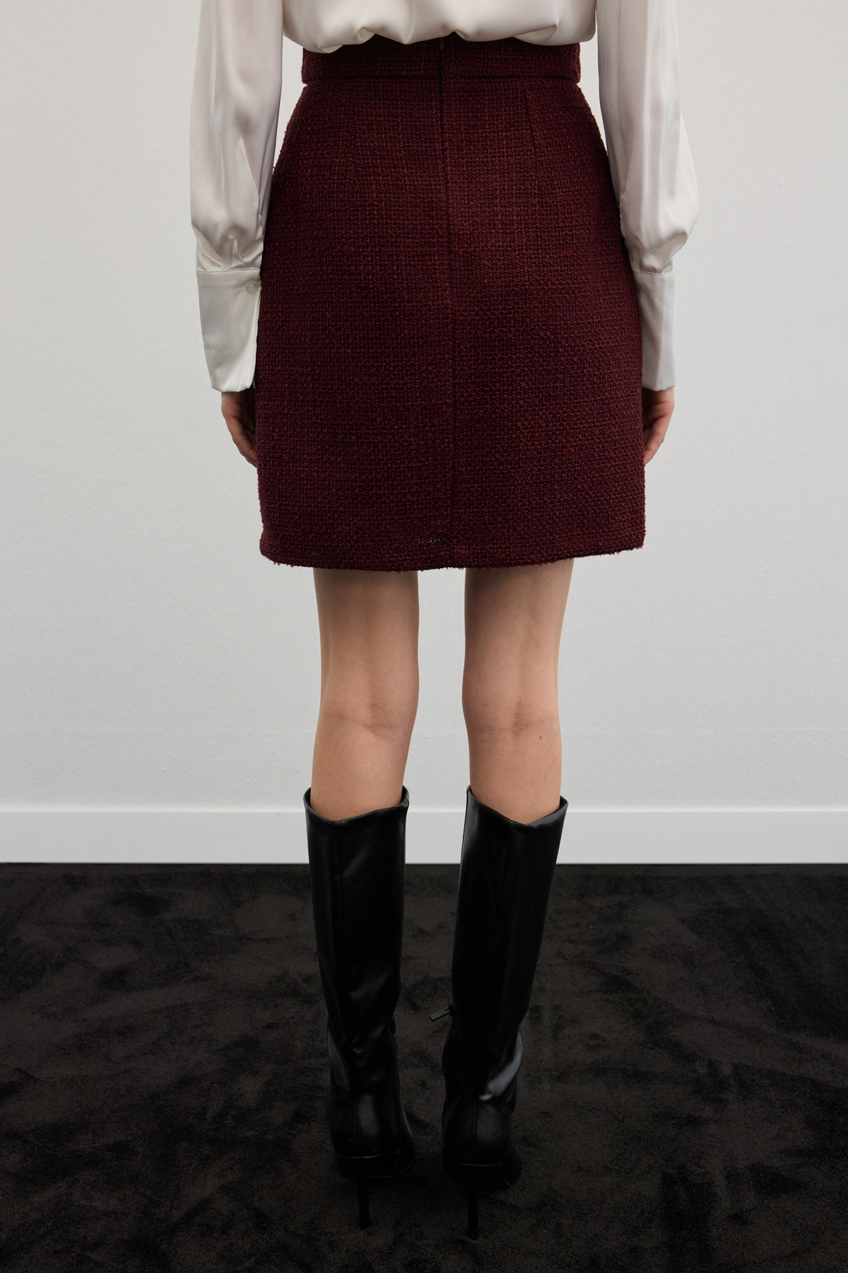 Mini Tweed Skirt - Maroon