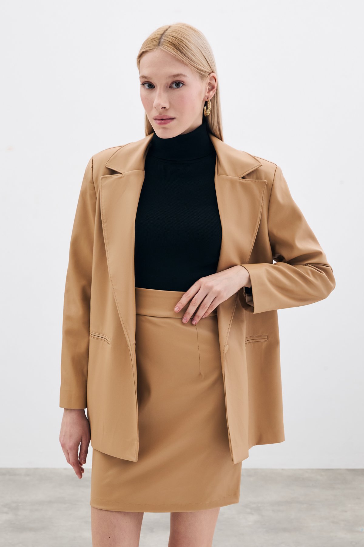 Mini Deri Etek - Bej