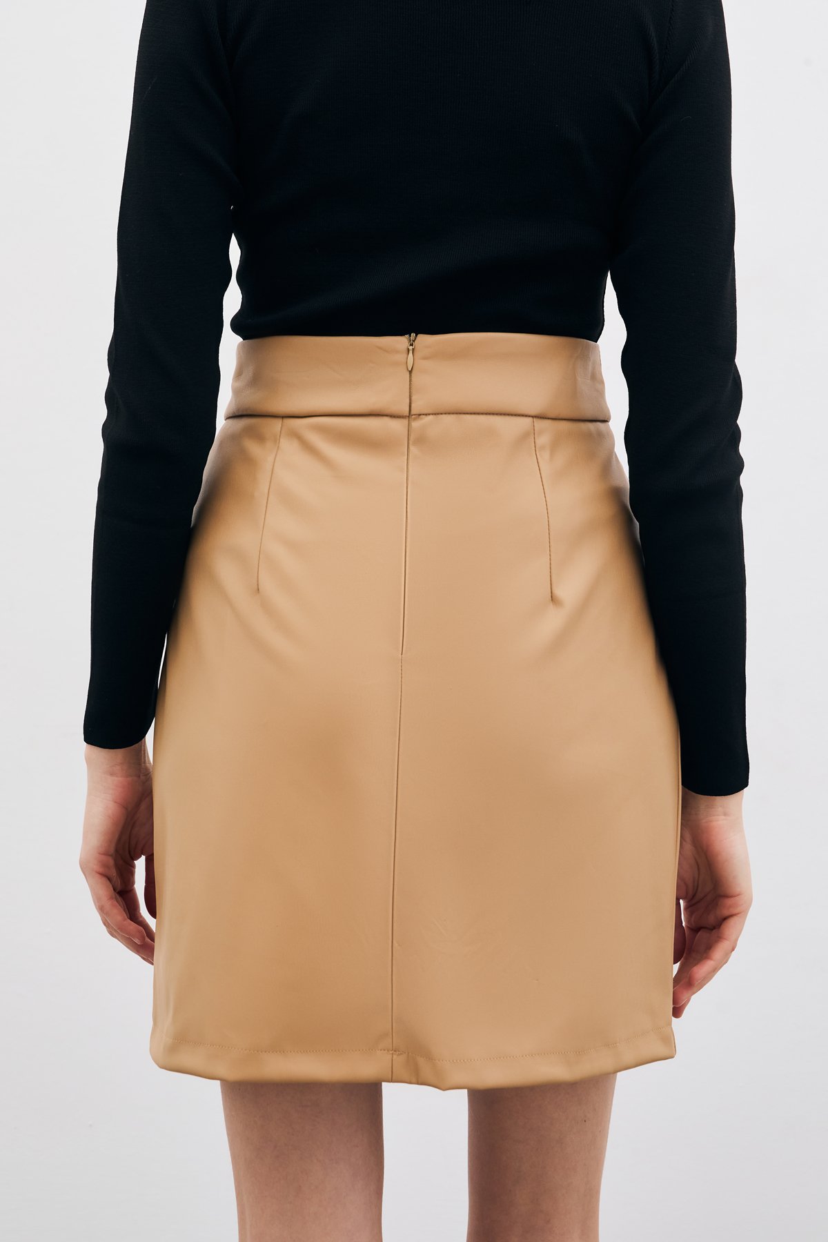 Mini Deri Etek - Bej