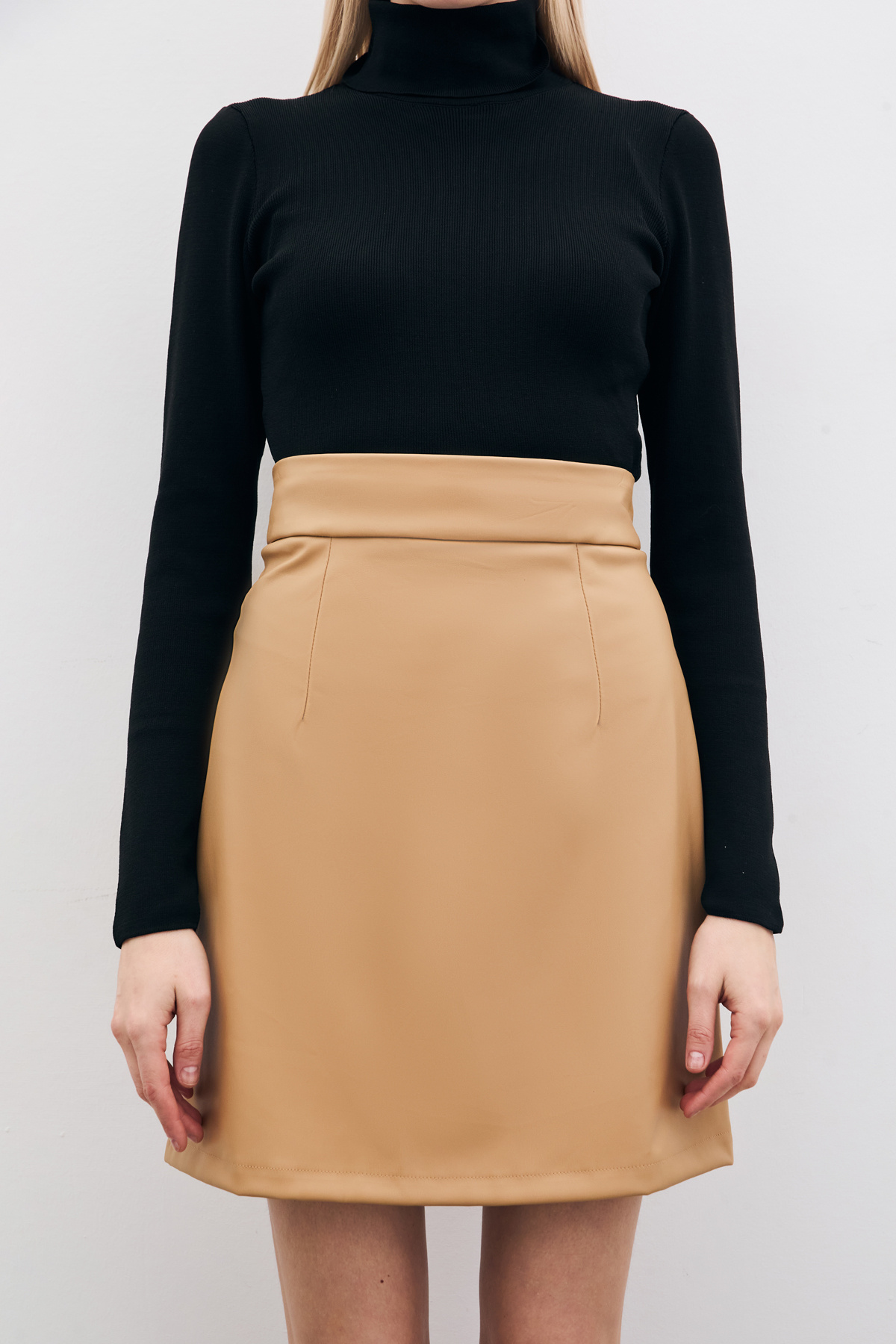 Mini Deri Etek - Bej