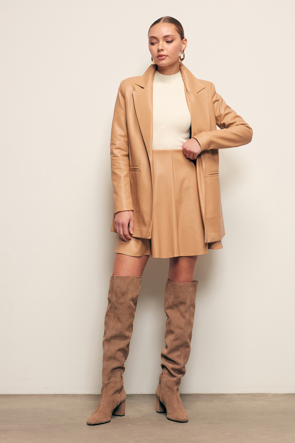 Mini Deri Etek - CAMEL