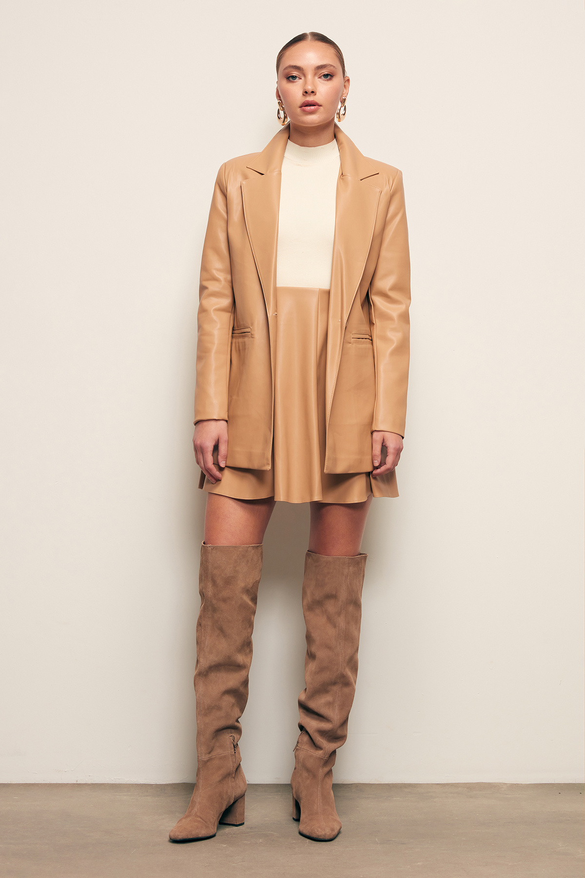 Mini Deri Etek - CAMEL