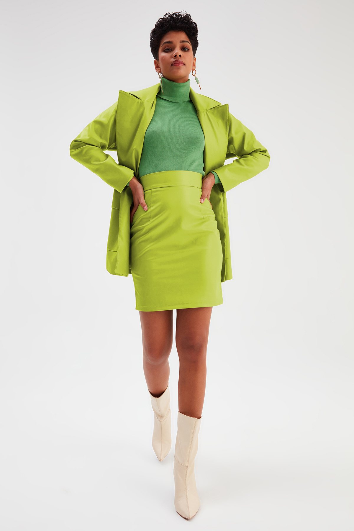 Mini Deri Etek - FISTIK YEŞİLİ