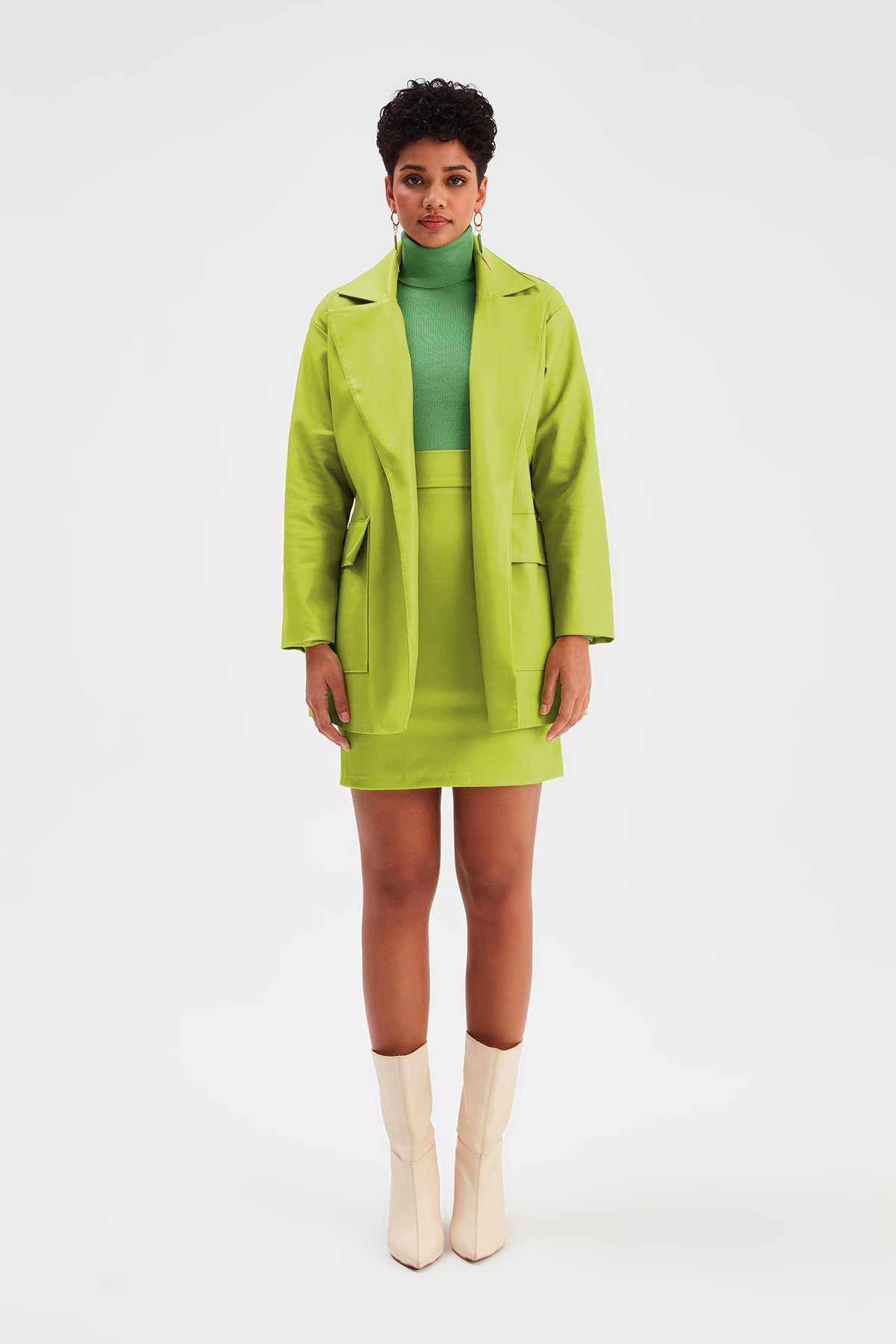 Mini Deri Etek - FISTIK YEŞİLİ