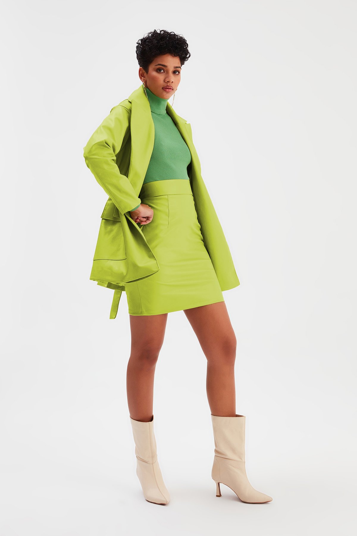 Mini Deri Etek - FISTIK YEŞİLİ