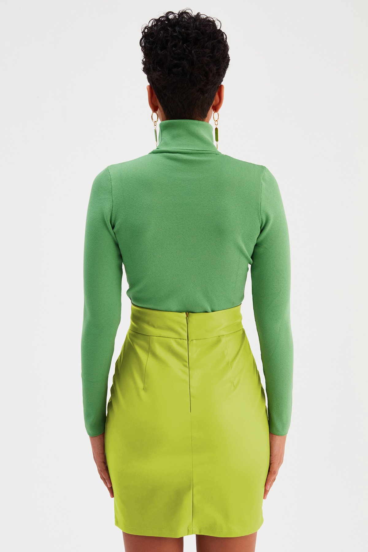 Mini Deri Etek - FISTIK YEŞİLİ