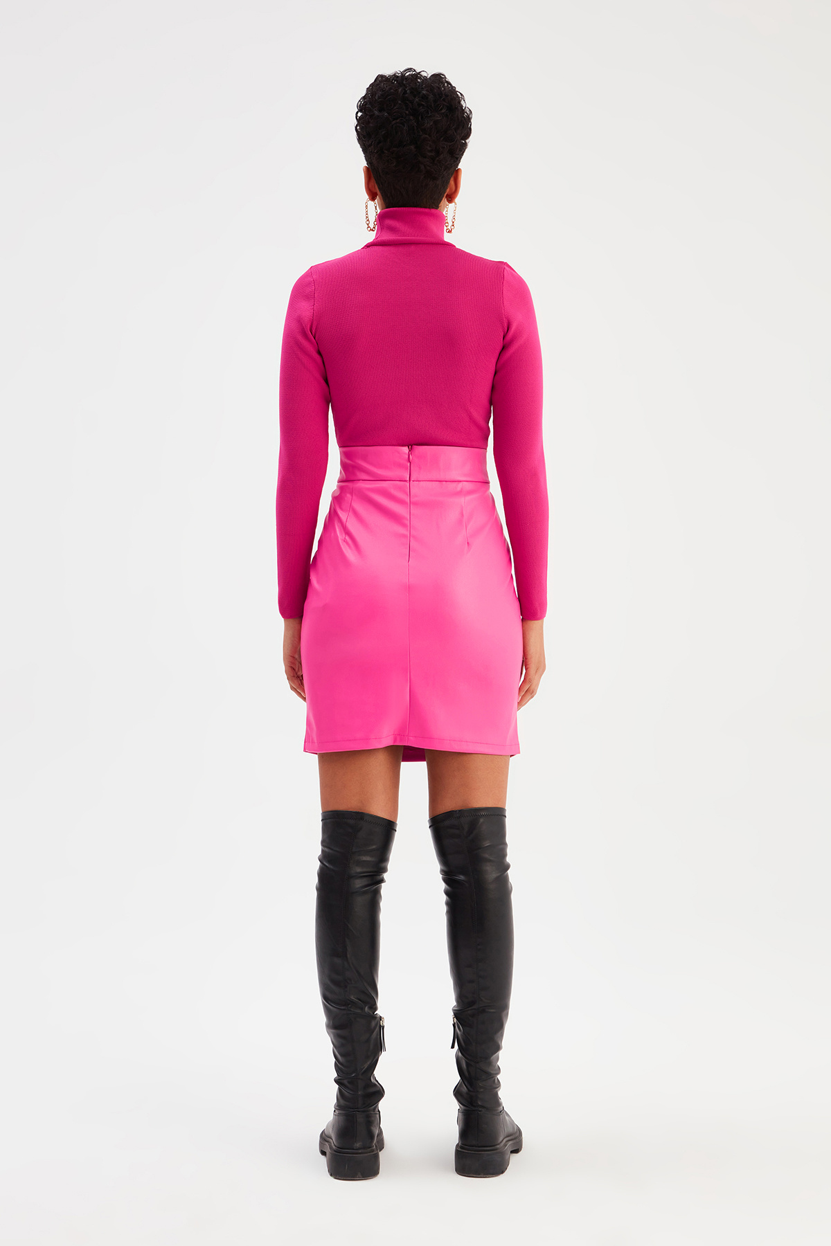 Mini Deri Etek - FUŞYA