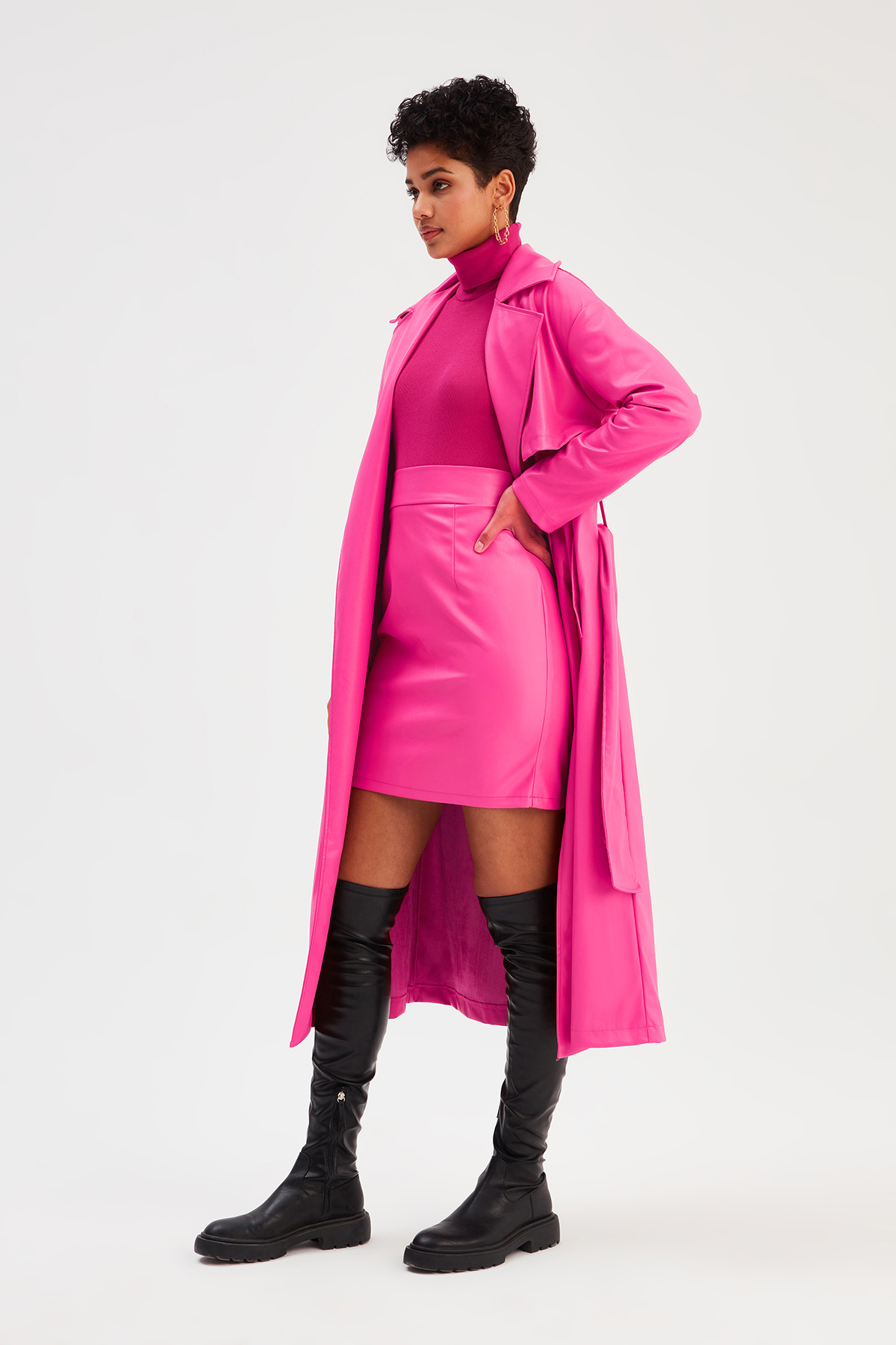 Mini Deri Etek - FUŞYA