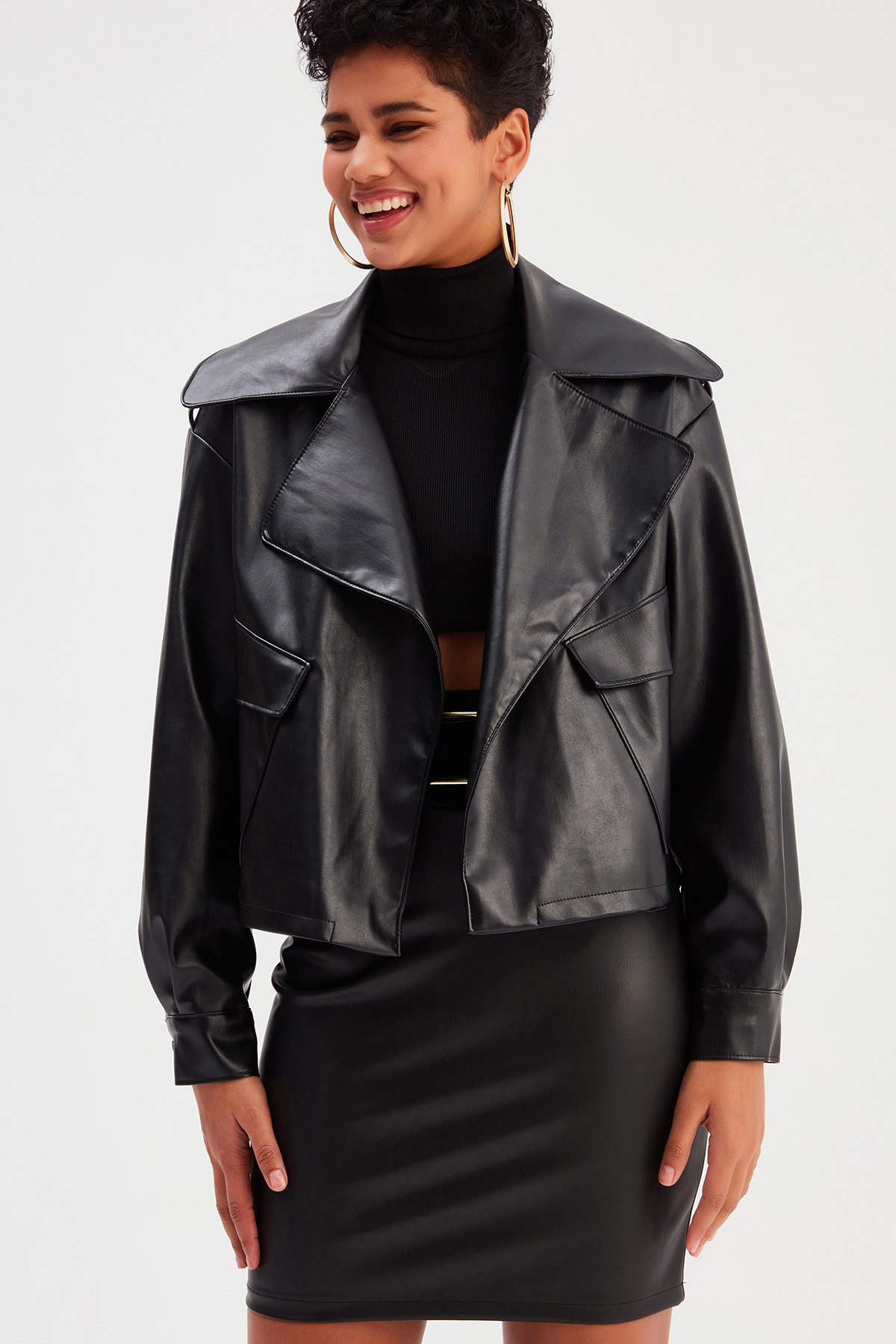 Mini Deri Etek - SİYAH