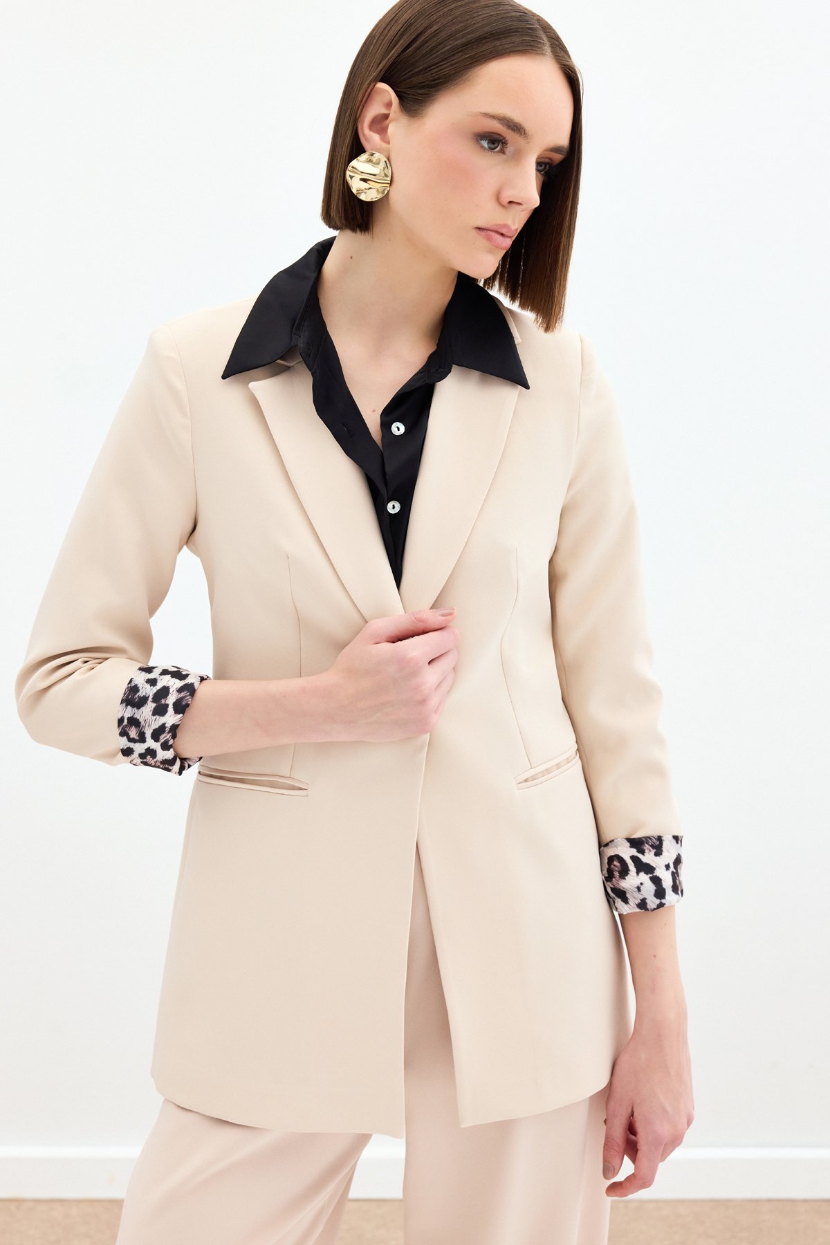 Mono Yaka Klasik Ceket - Bej