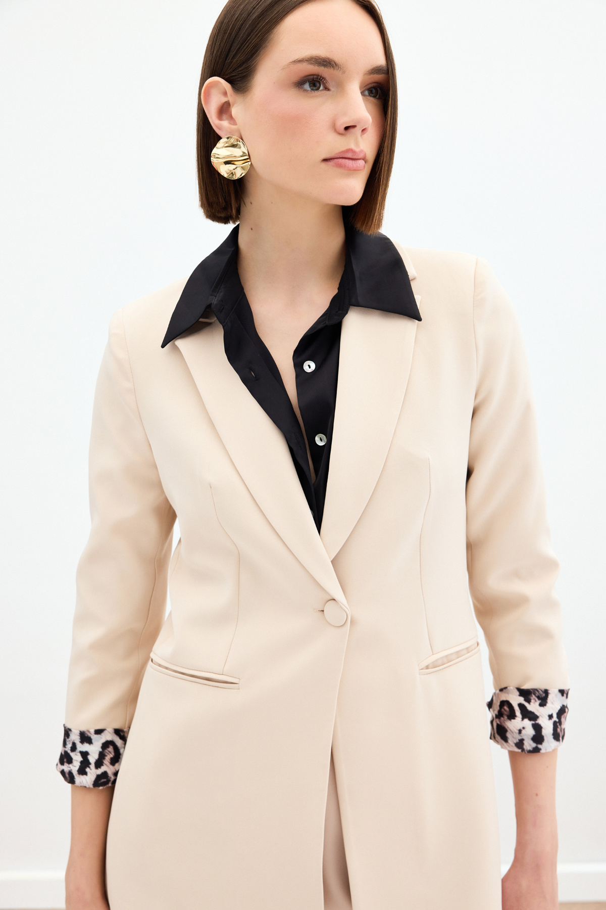 Mono Yaka Klasik Ceket - Bej