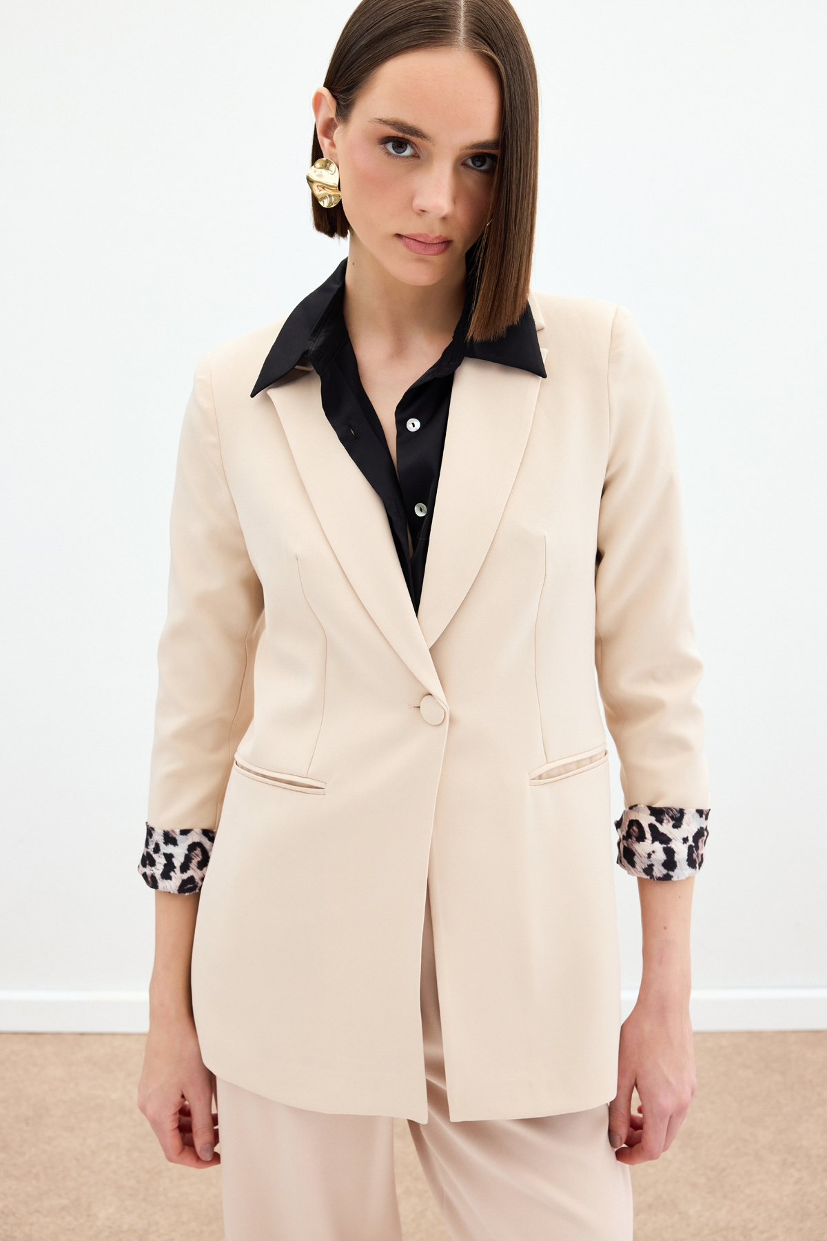 Mono Yaka Klasik Ceket - Bej