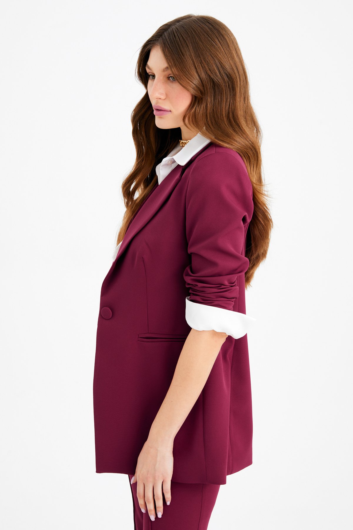 Mono yaka klasik ceket - BORDO