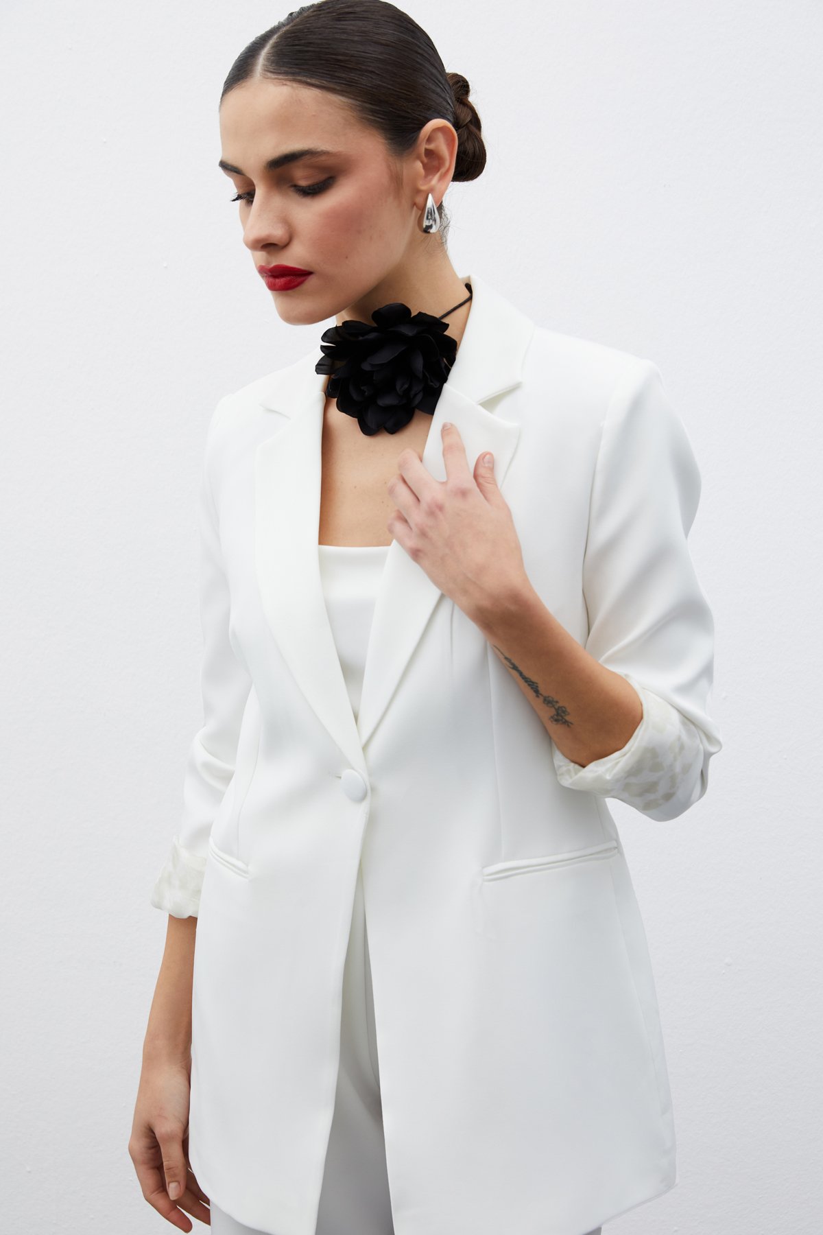 Mono collar classic jacket - ECRU
