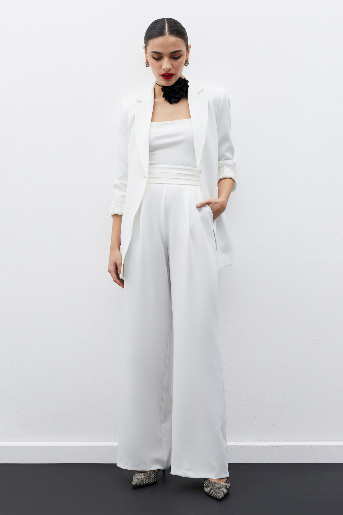 Mono collar classic jacket - ECRU