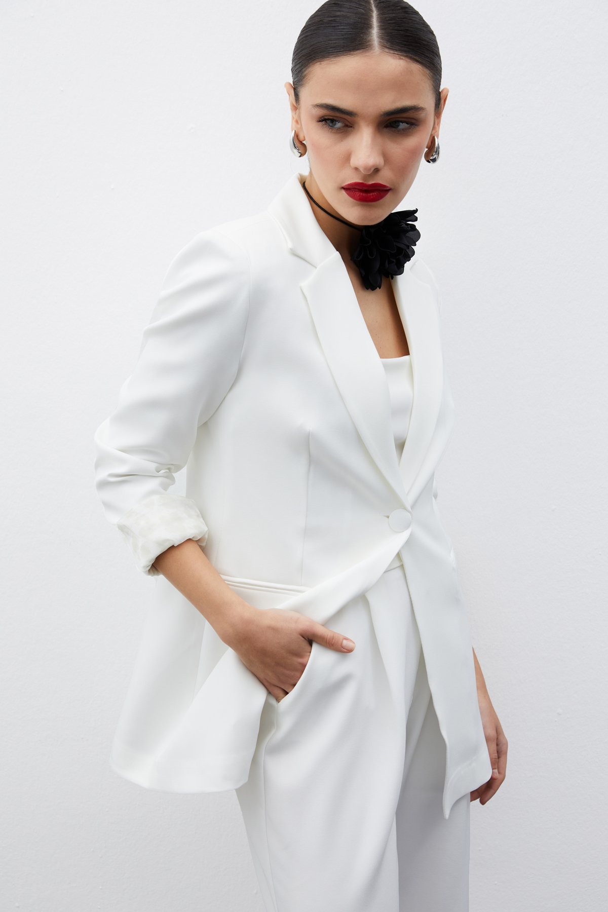 Mono collar classic jacket - ECRU