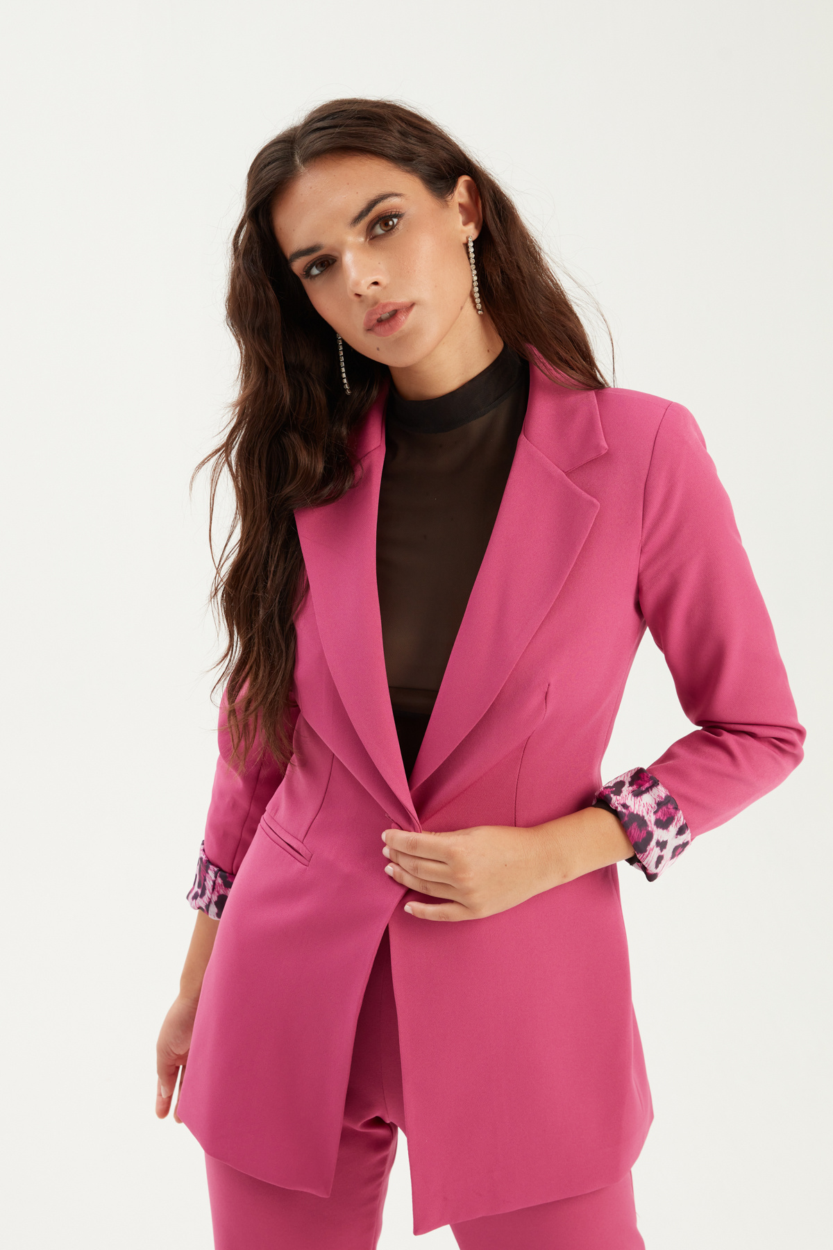 Mono yaka klasik ceket - FUŞYA