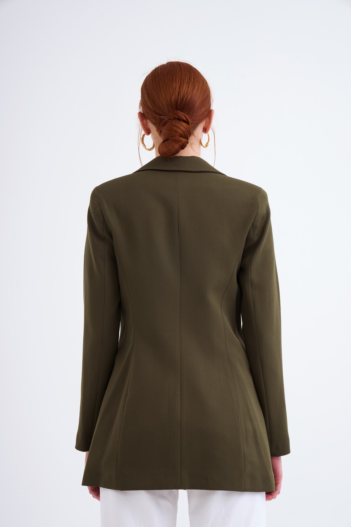 Mono yaka klasik ceket - HAKİ