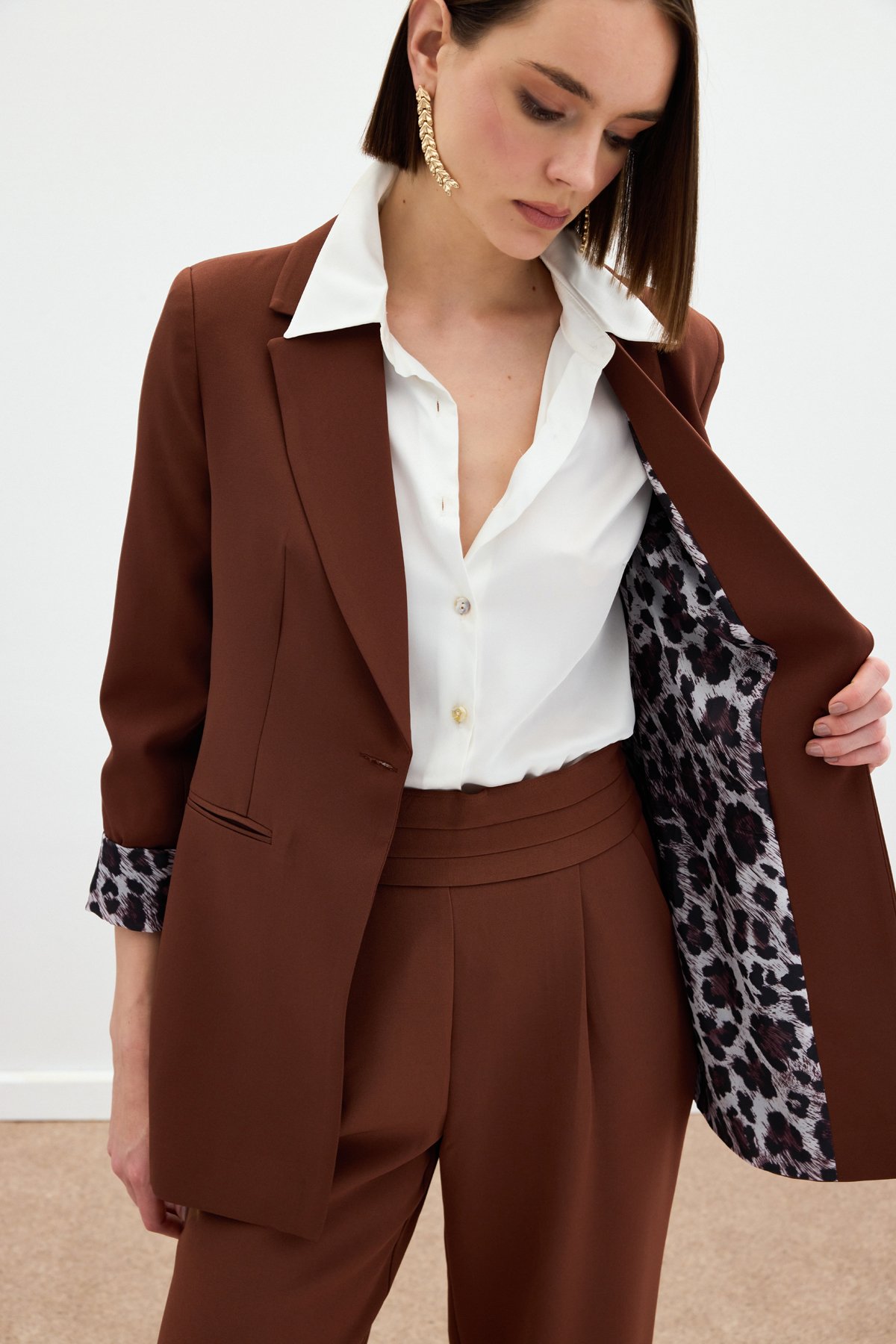 Mono Yaka Klasik Ceket - Kahve