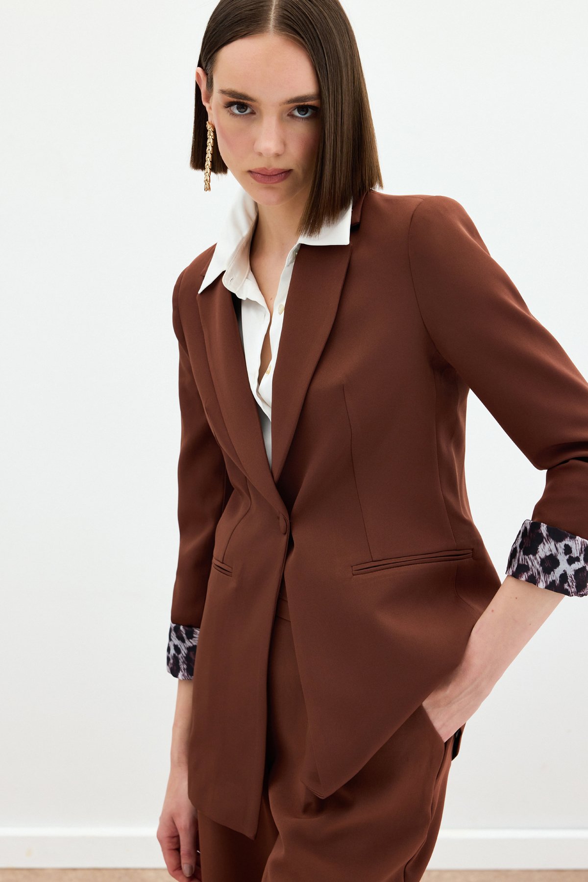 Mono Yaka Klasik Ceket - Kahve