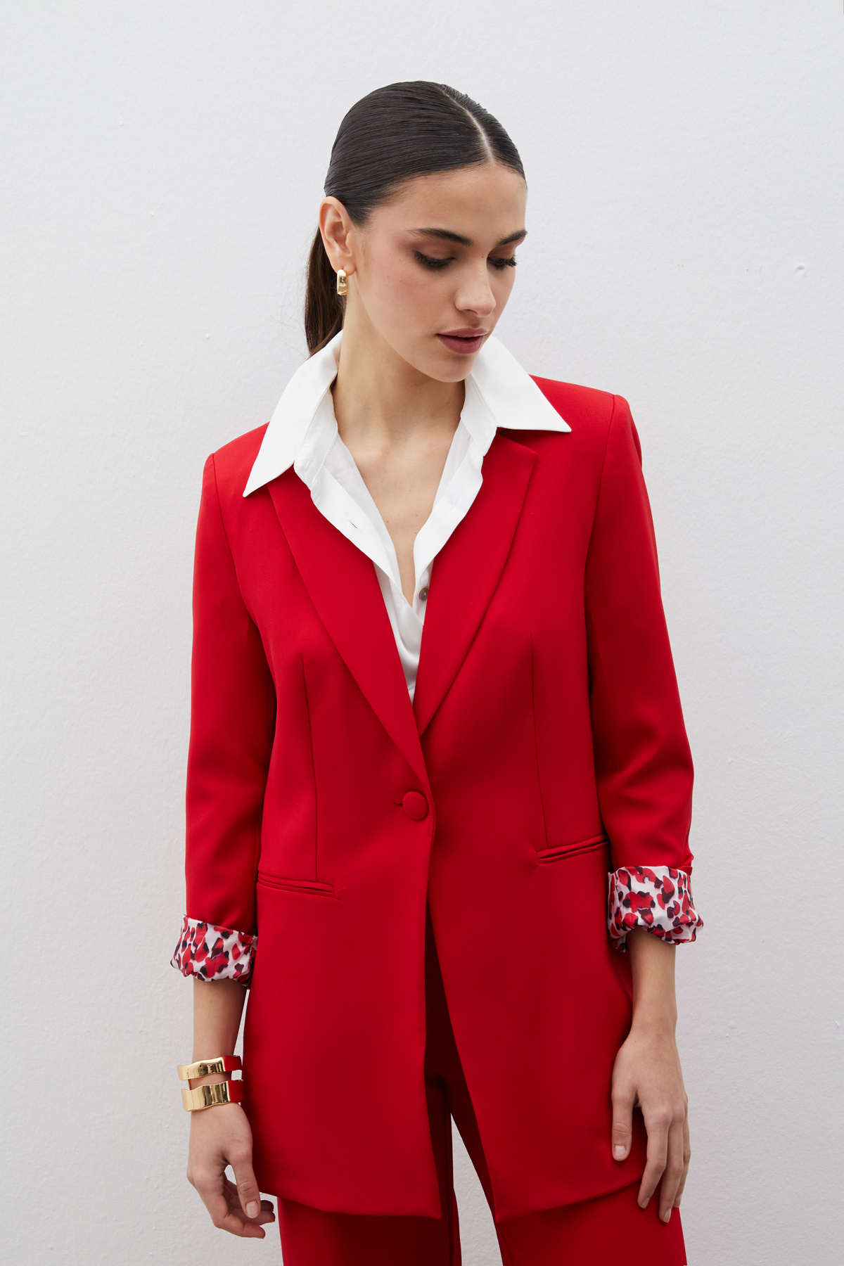 Mono Yaka Klasik Ceket - KIRMIZI