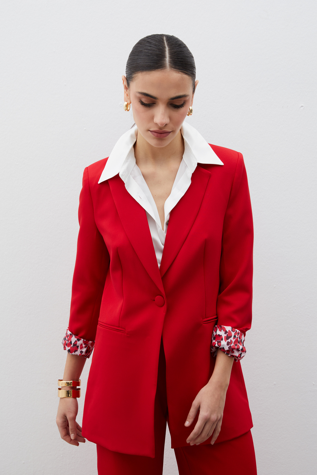 Mono Yaka Klasik Ceket - KIRMIZI