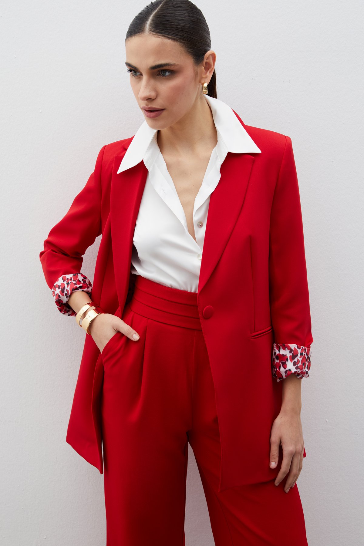 Mono Yaka Klasik Ceket - KIRMIZI