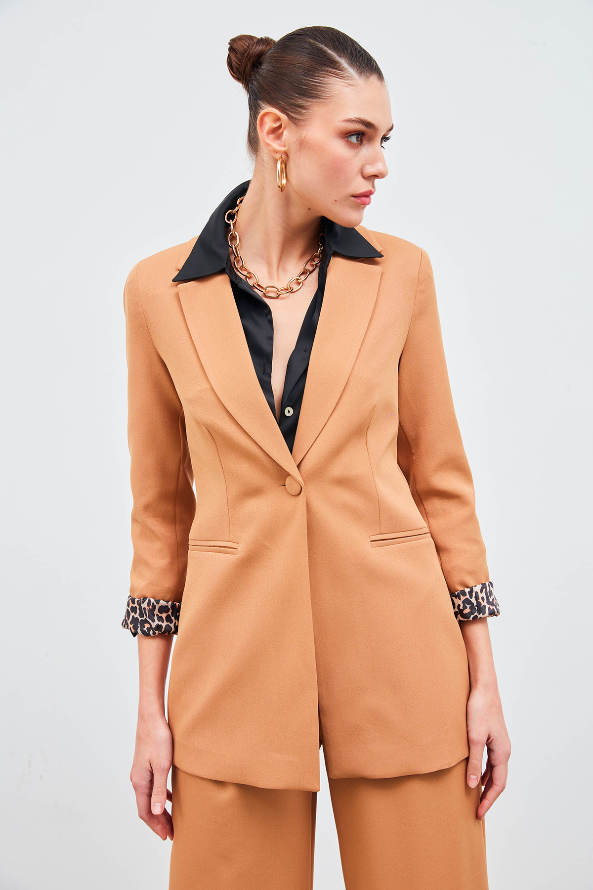 Mono Yaka Klasik Ceket - KOYU CAMEL