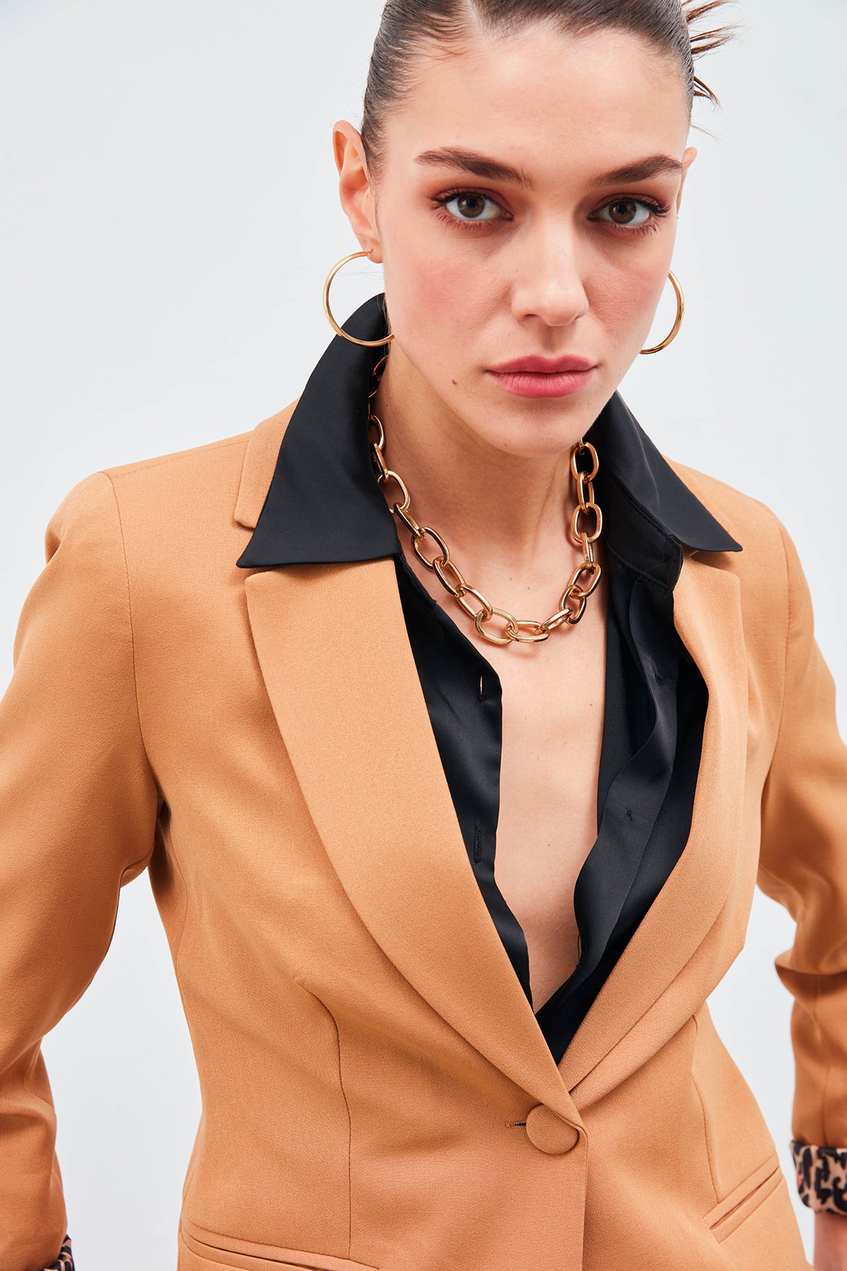 Mono Yaka Klasik Ceket - KOYU CAMEL