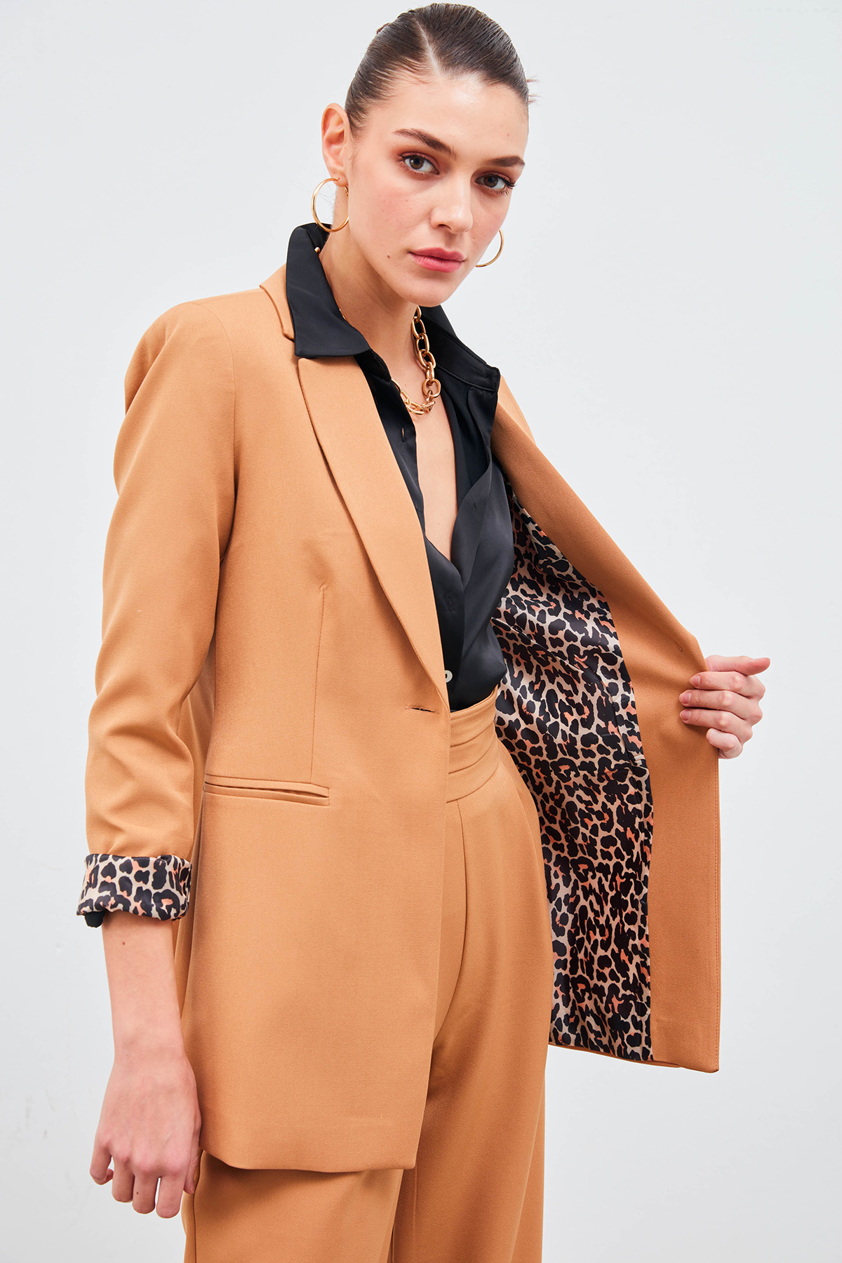 Mono Yaka Klasik Ceket - KOYU CAMEL