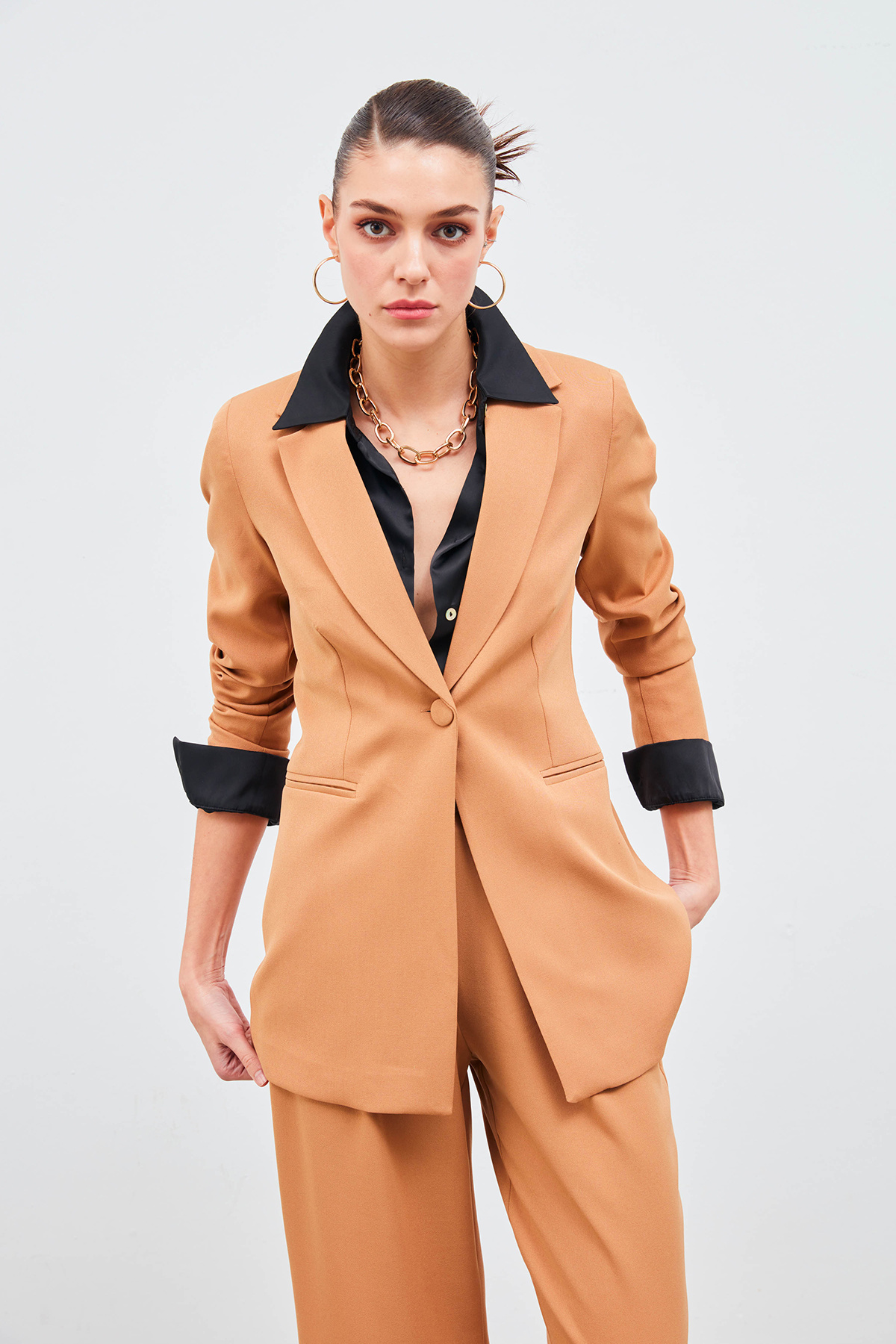 Mono Yaka Klasik Ceket - KOYU CAMEL