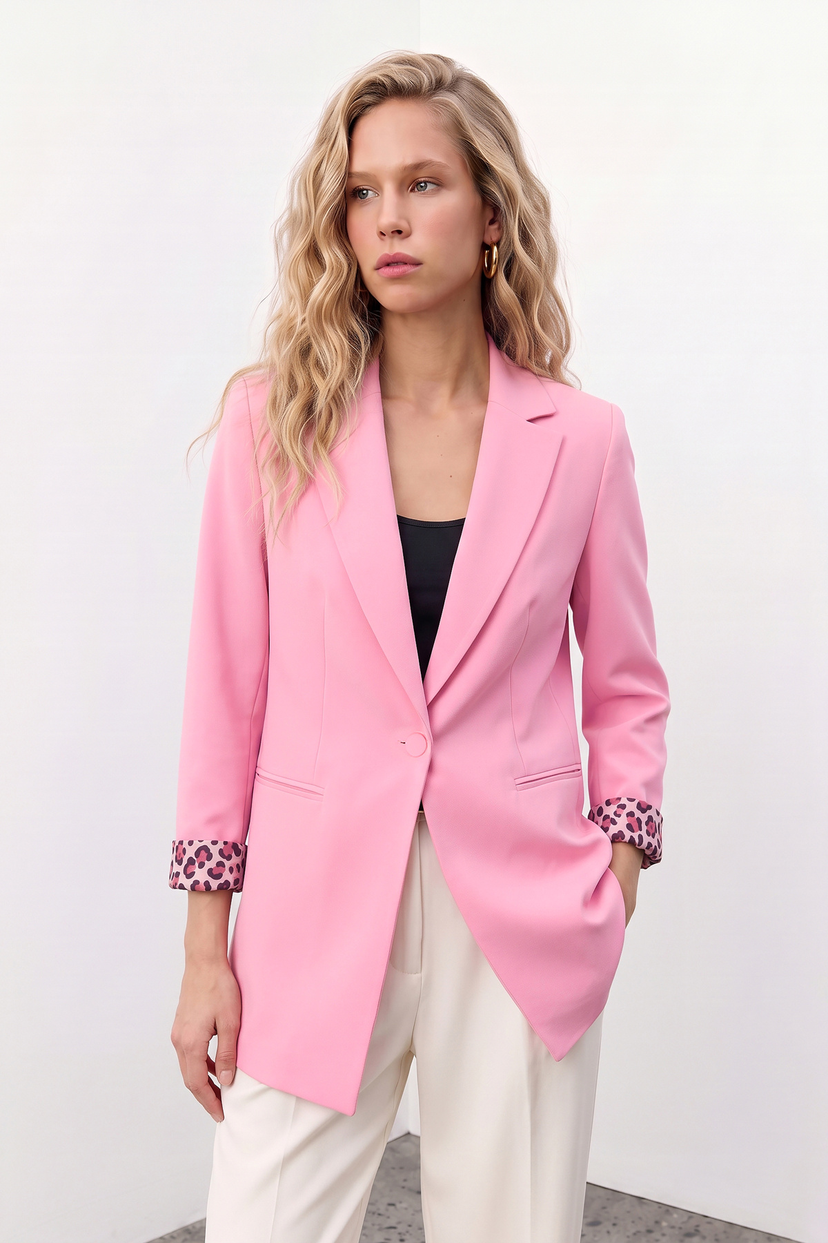 Mono Yaka Klasik Ceket - Pembe