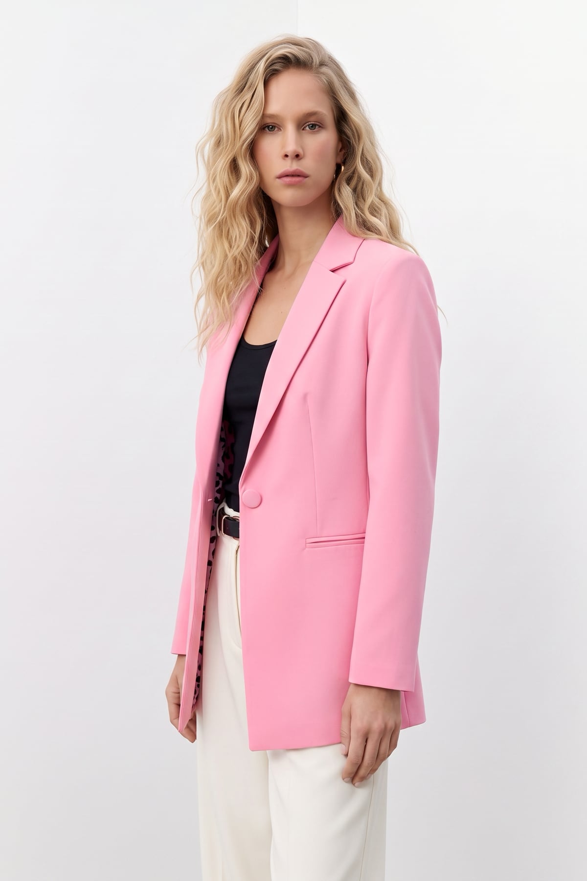 Mono Yaka Klasik Ceket - Pembe