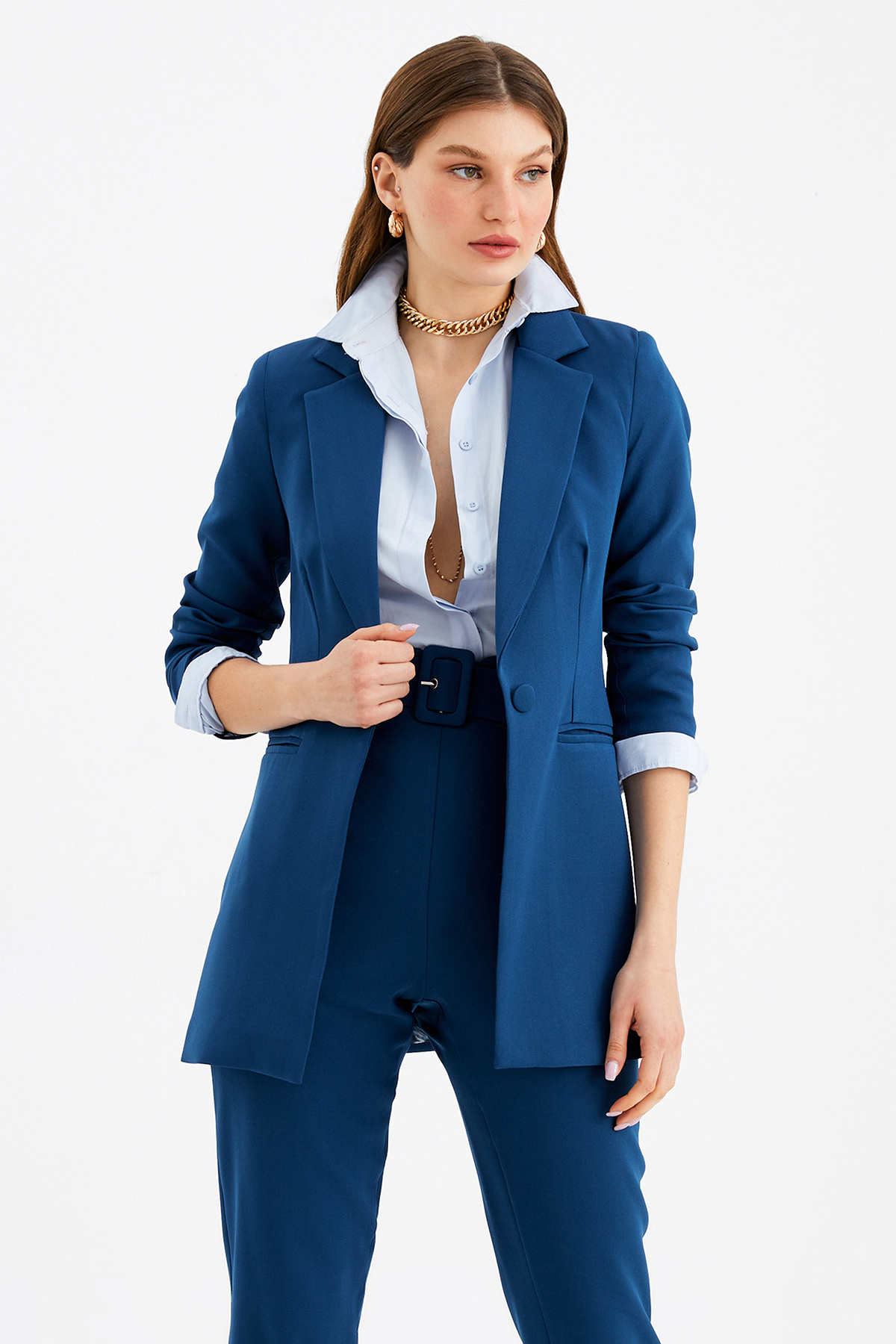 Mono yaka klasik ceket - PETROL