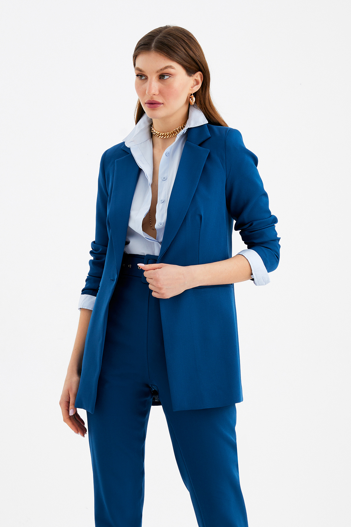 Mono yaka klasik ceket - PETROL