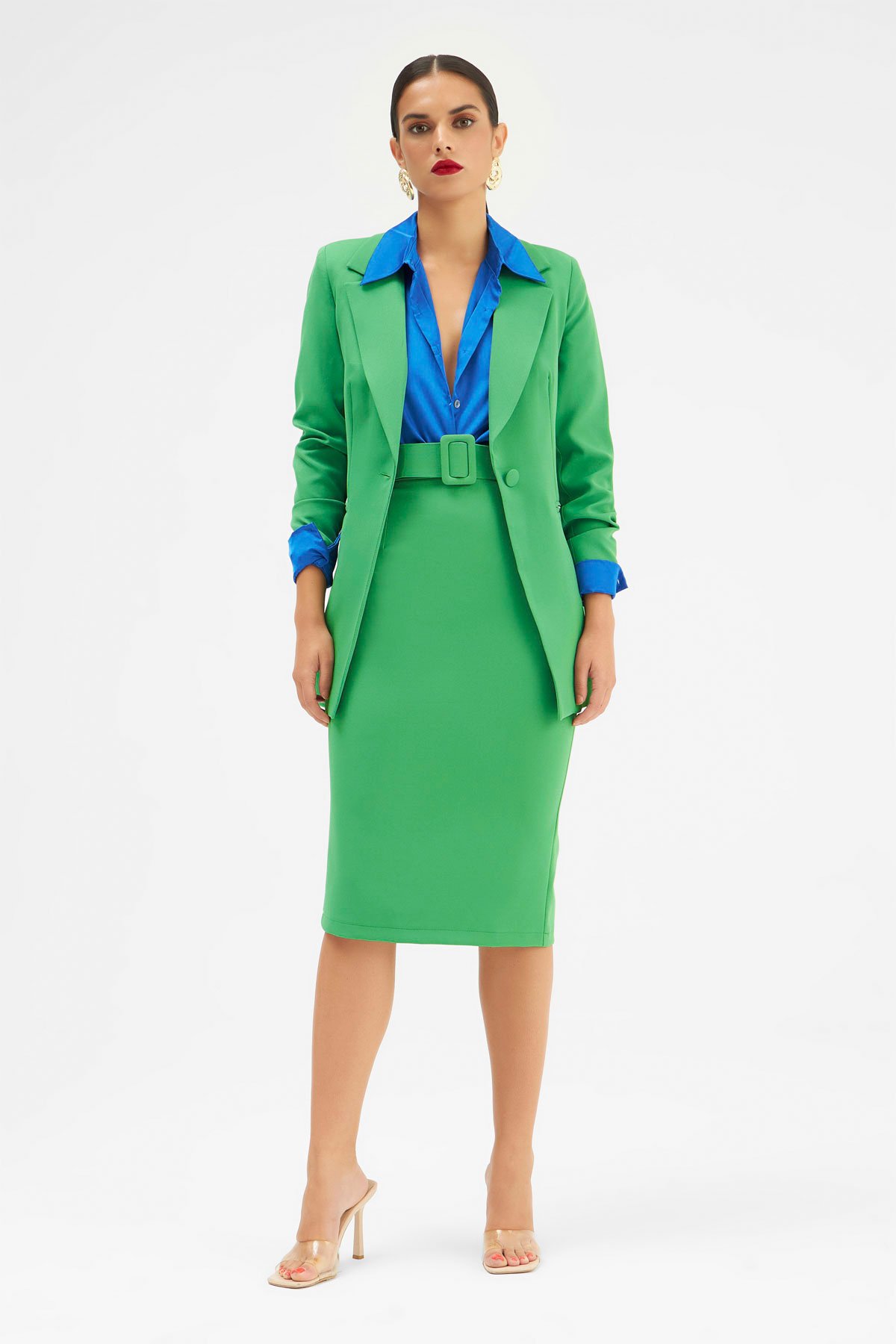 Mono yaka klasik ceket - YEŞİL