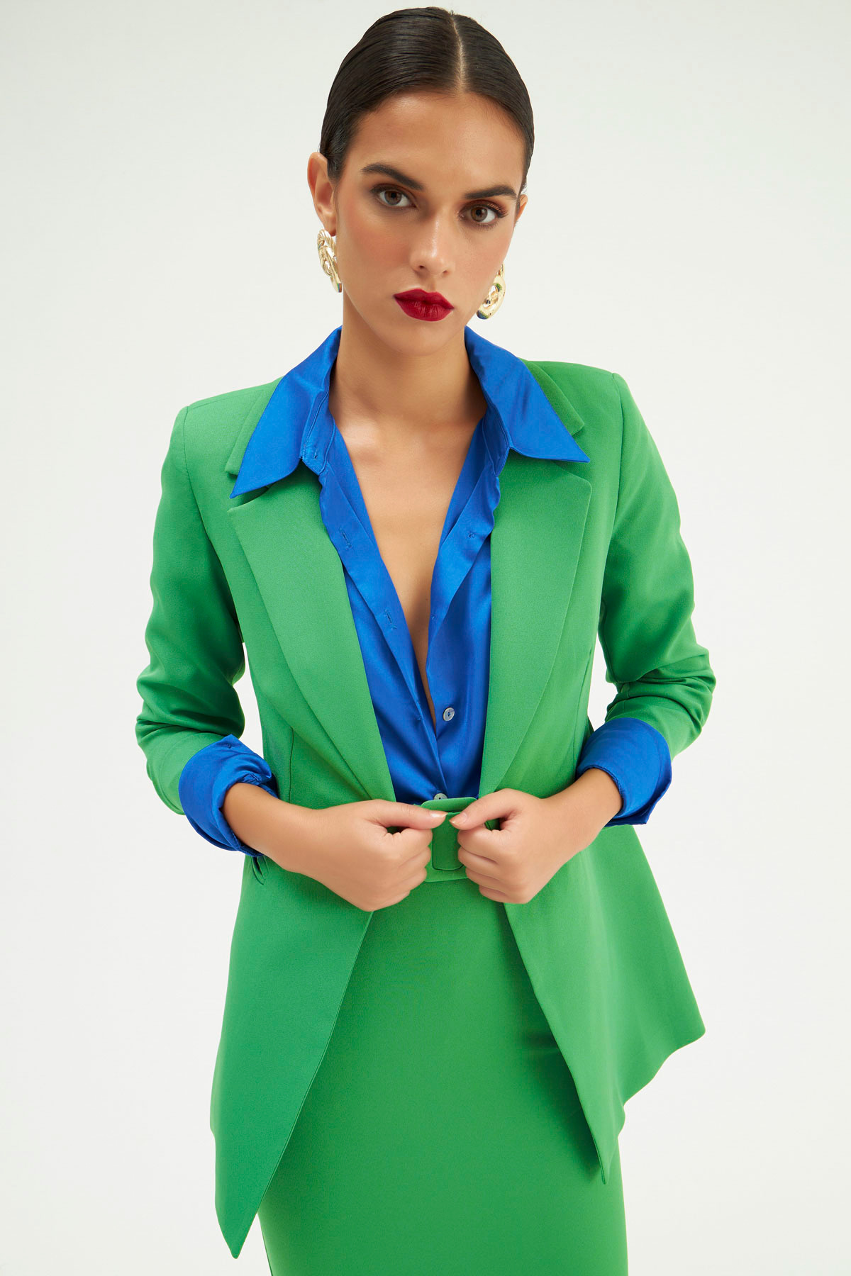 Mono yaka klasik ceket - YEŞİL