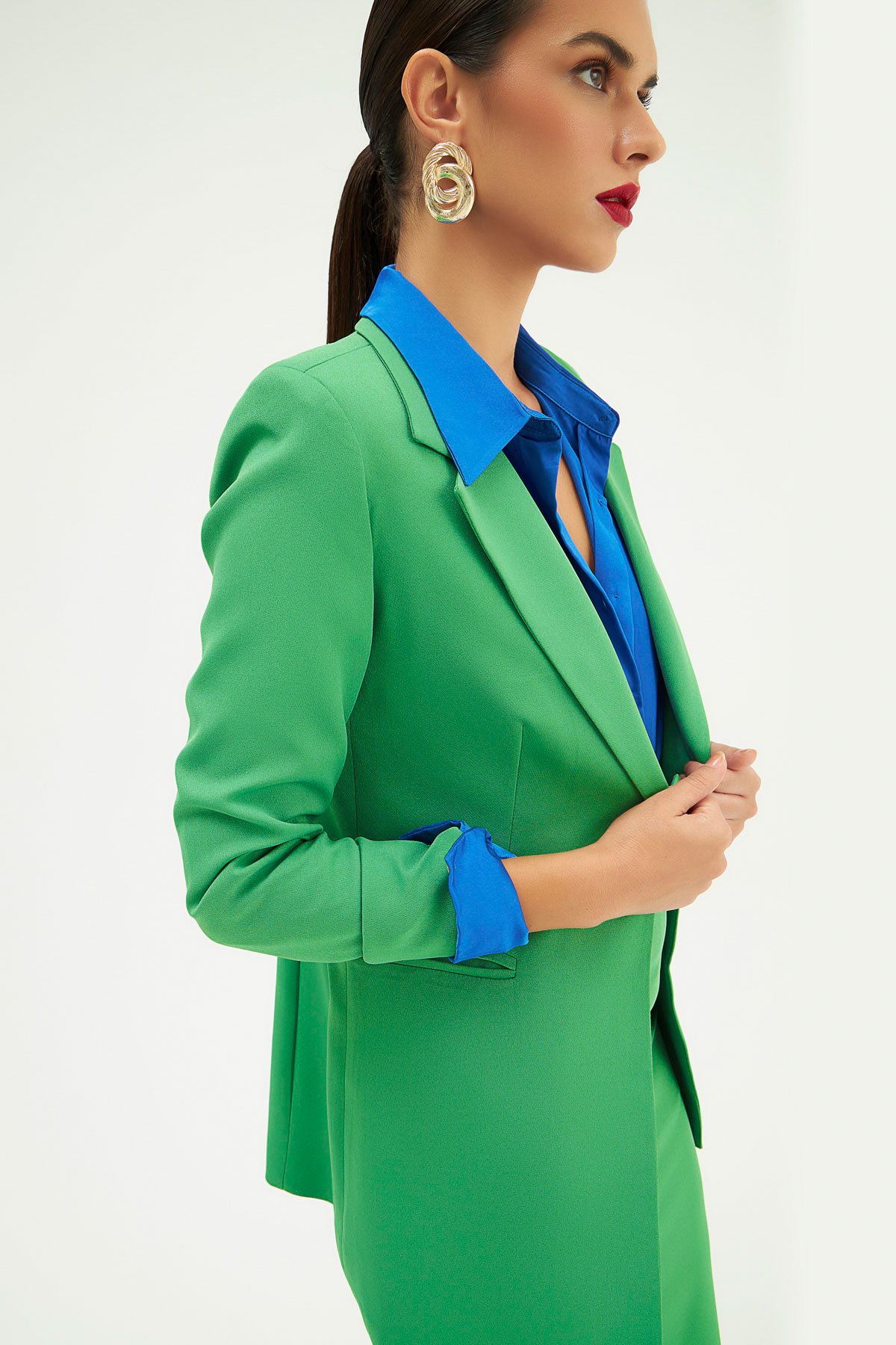 Mono yaka klasik ceket - YEŞİL