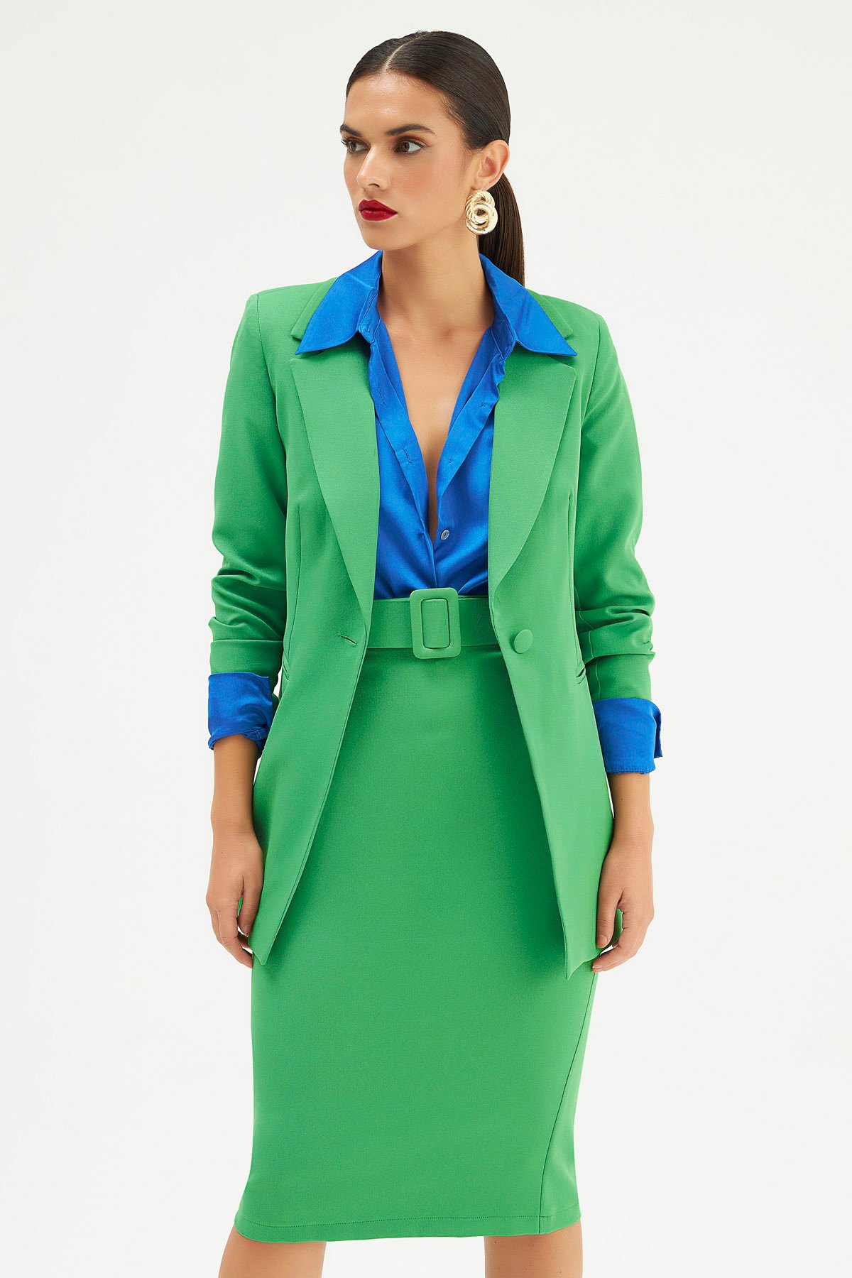 Mono yaka klasik ceket - YEŞİL